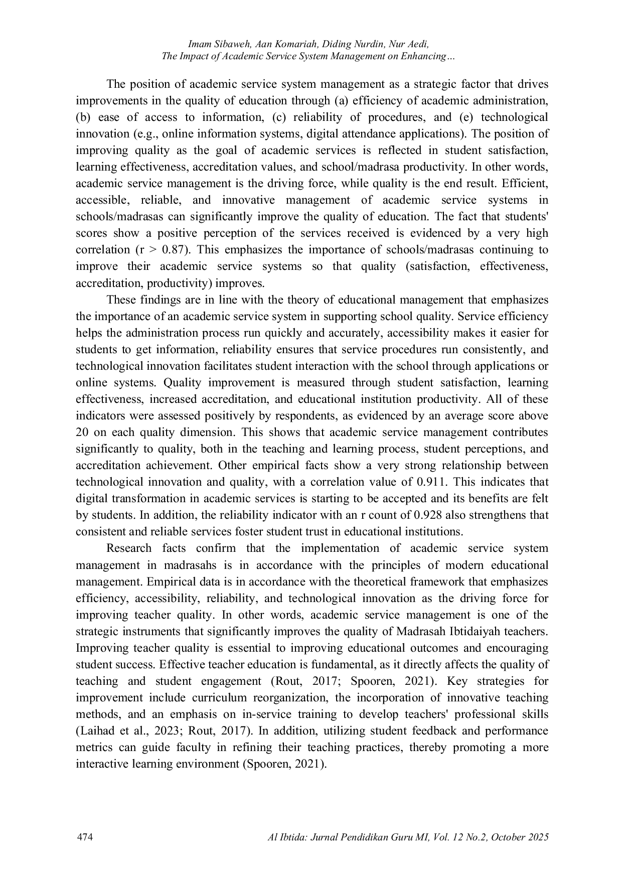 JURIS The Impact of Academic Service System Management on Enhancing the Quality of Islamic Elementary Teachers