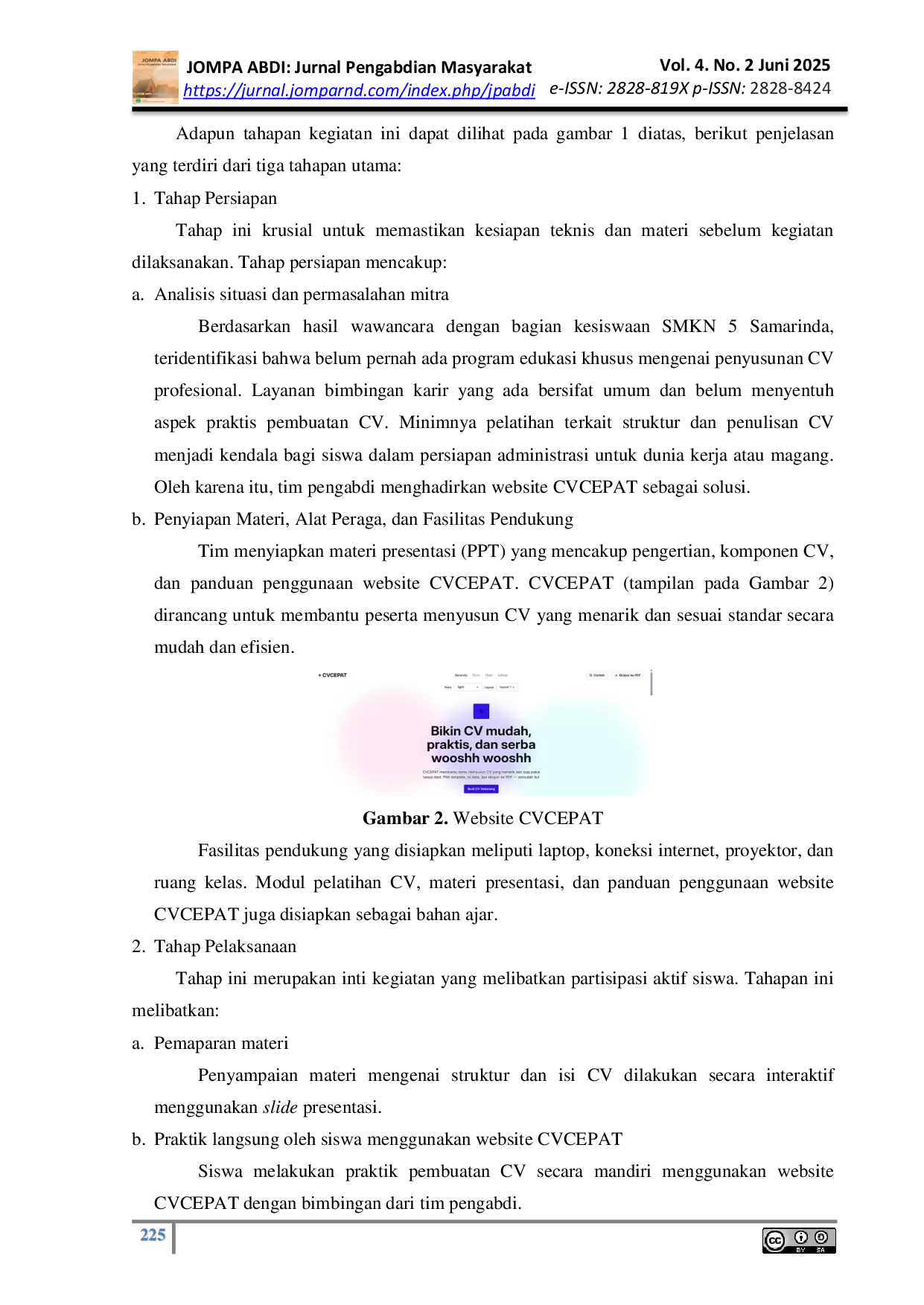 JURIS Peningkatan Pemahaman dan Keterampilan Pembuatan Curriculum Vitae Melalui Sosialisasi dan Praktik Menggunakan Website CVCEPAT Bagi Siswa SMKN 5 Samarinda