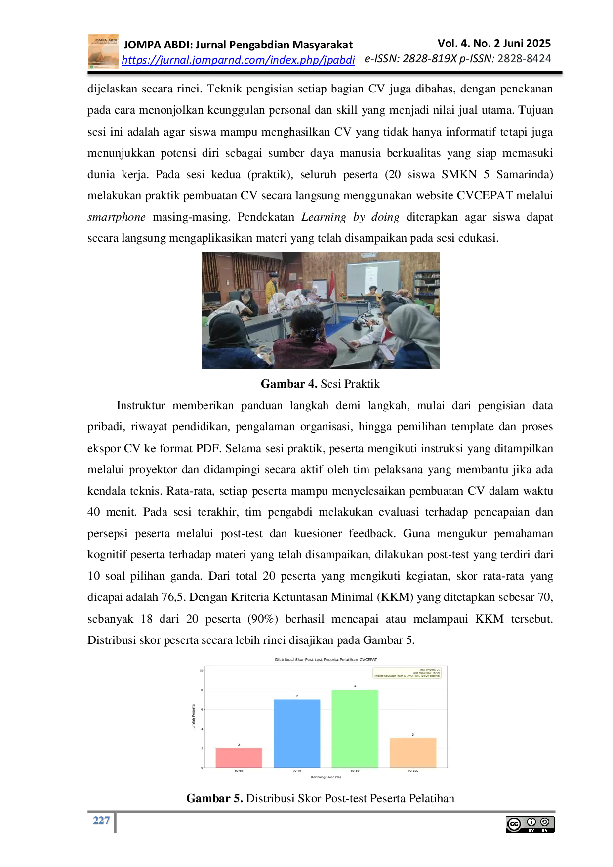 JURIS Peningkatan Pemahaman dan Keterampilan Pembuatan Curriculum Vitae Melalui Sosialisasi dan Praktik Menggunakan Website CVCEPAT Bagi Siswa SMKN 5 Samarinda