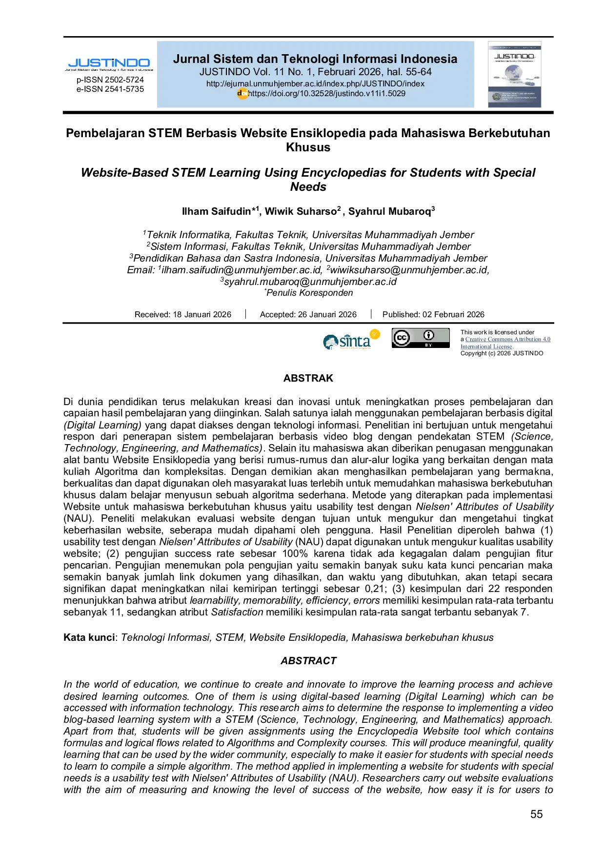 JURIS Website Based STEM Learning Using Encyclopedias for Students with Special Needs