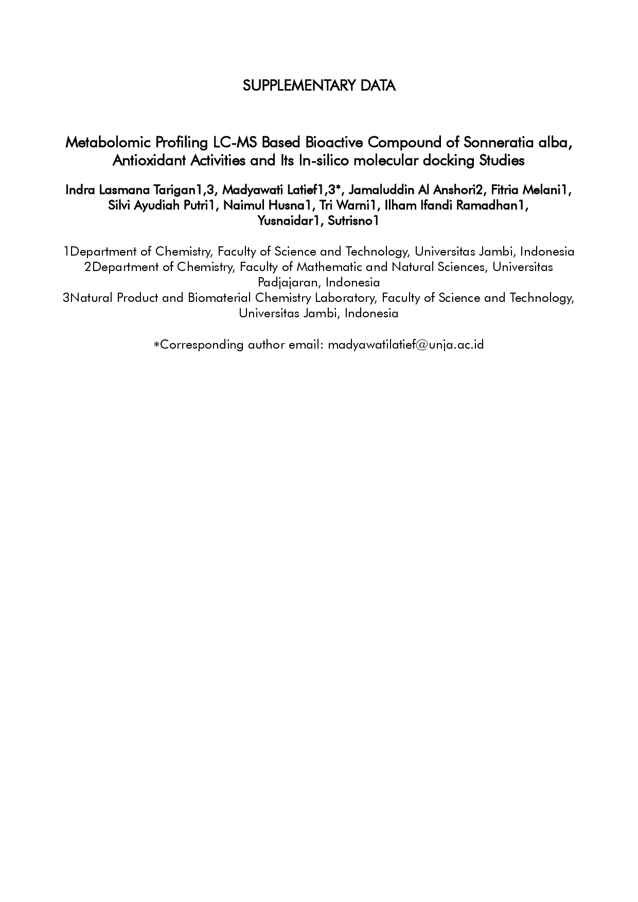juris Metabolomic Profiling LC MS Based Bioactive Compound of Sonneratia alba Antioxidant Activities and Its In silico molecular docking Studies