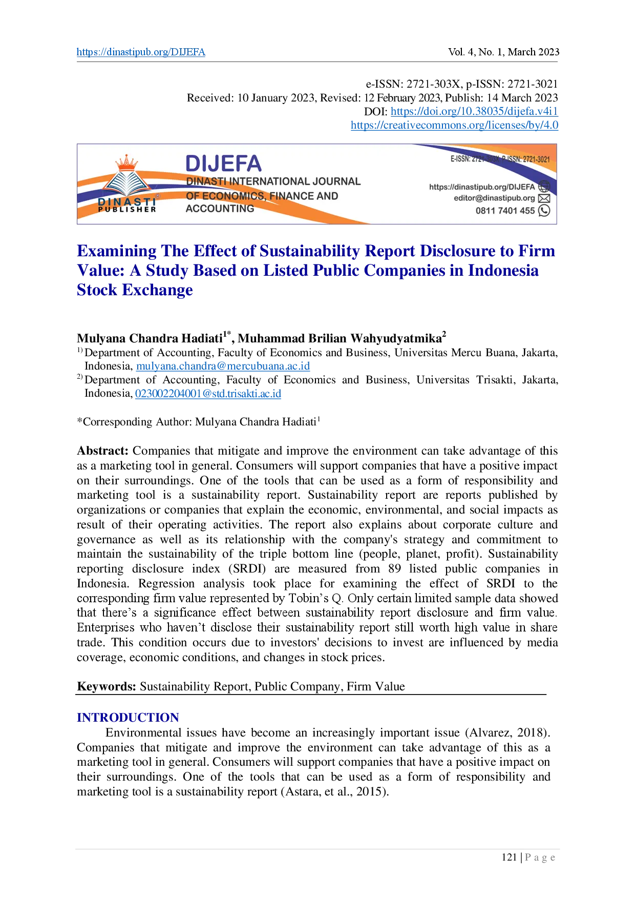 juris Examining The Effect of Sustainability Report Disclosure to Firm Value A Study Based on Listed Public Companies in Indonesia Stock Exchange