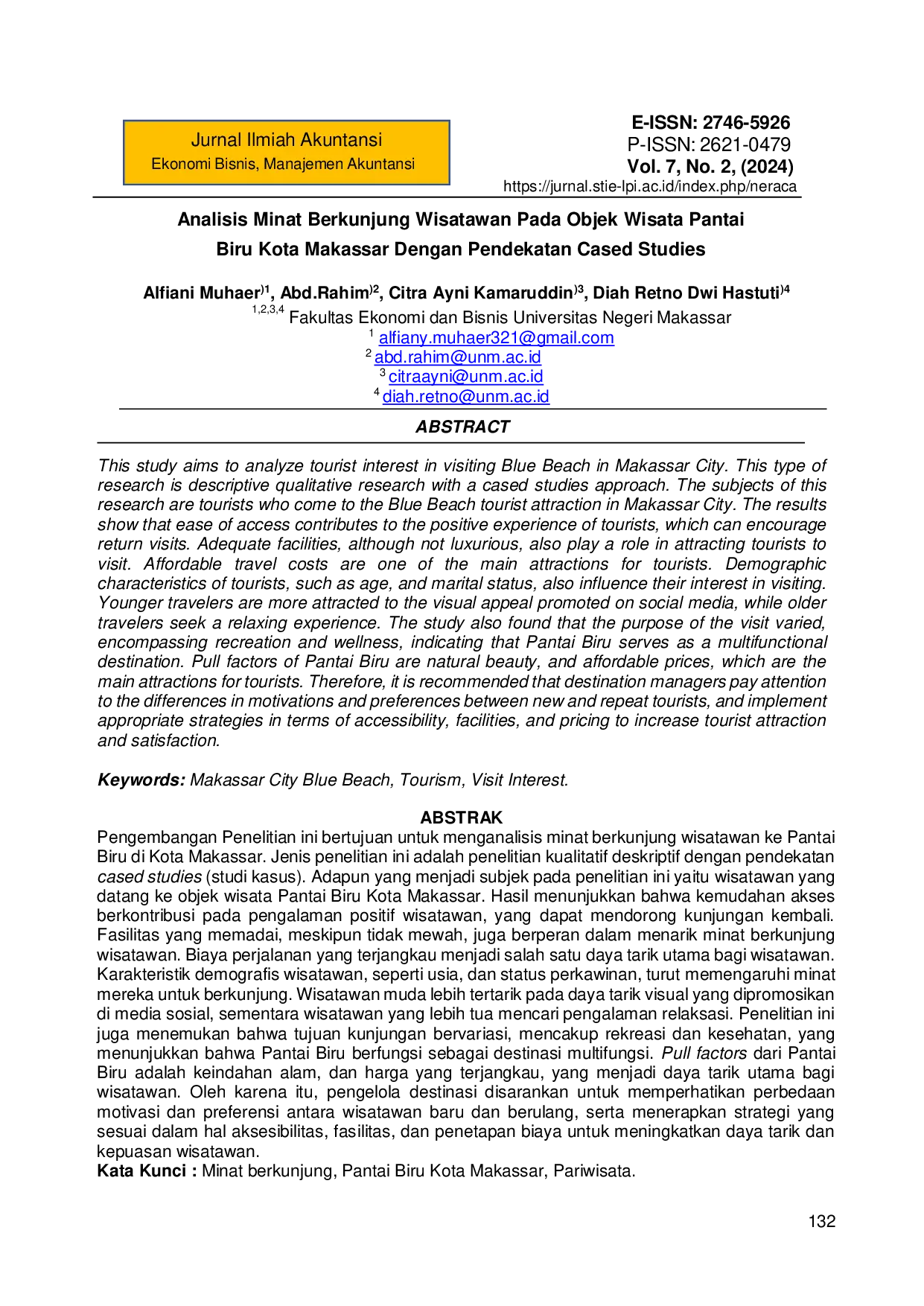 JURIS Analisis Minat Berkunjung Wisatawan Pada Objek Wisata Pantai Biru Kota Makassar