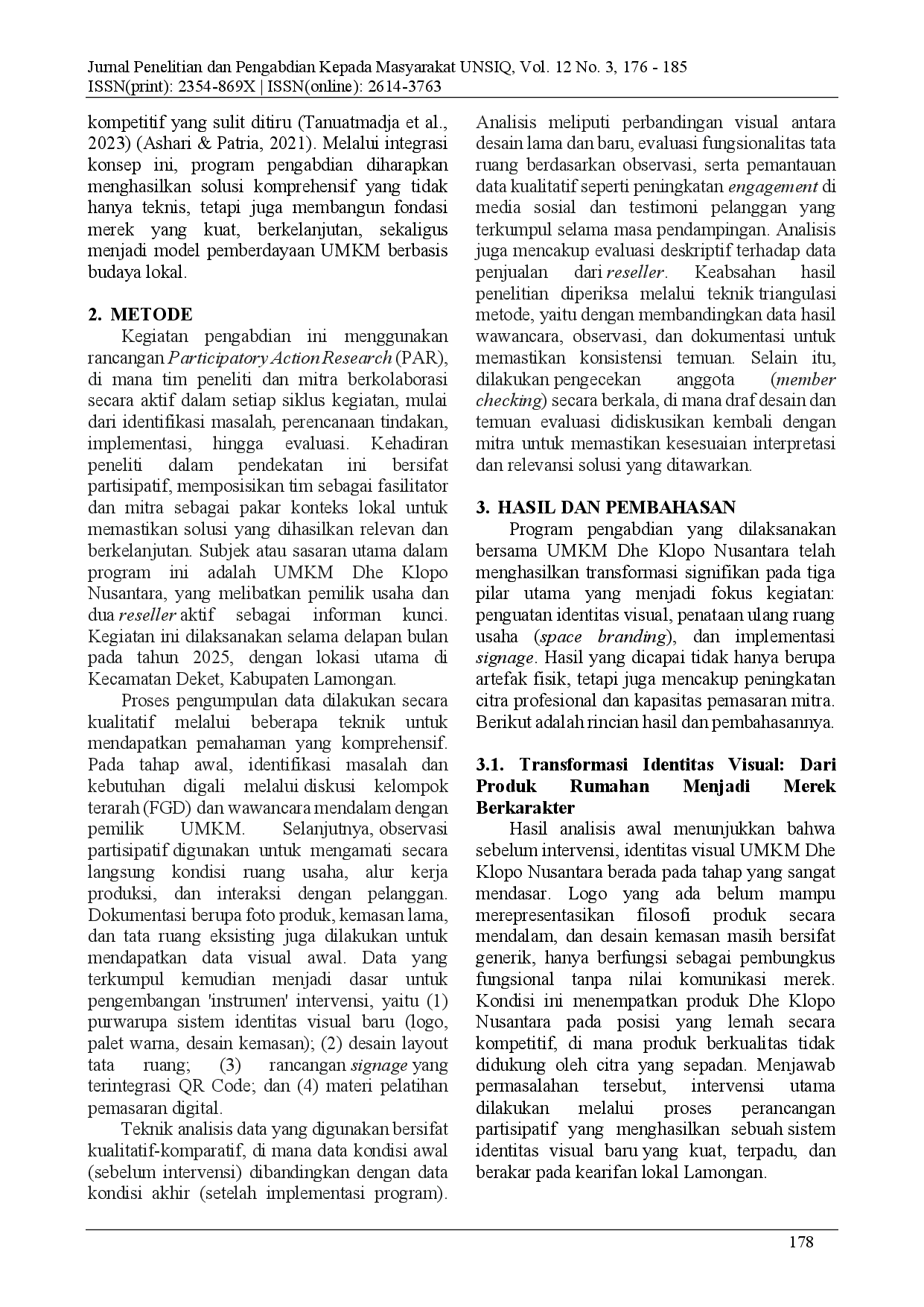 juris Penguatan Identitas Visual Branding Ruang Dan Signage UMKM Dhe Klopo Nusantara Berbasis Kearifan Lokal Lamongan