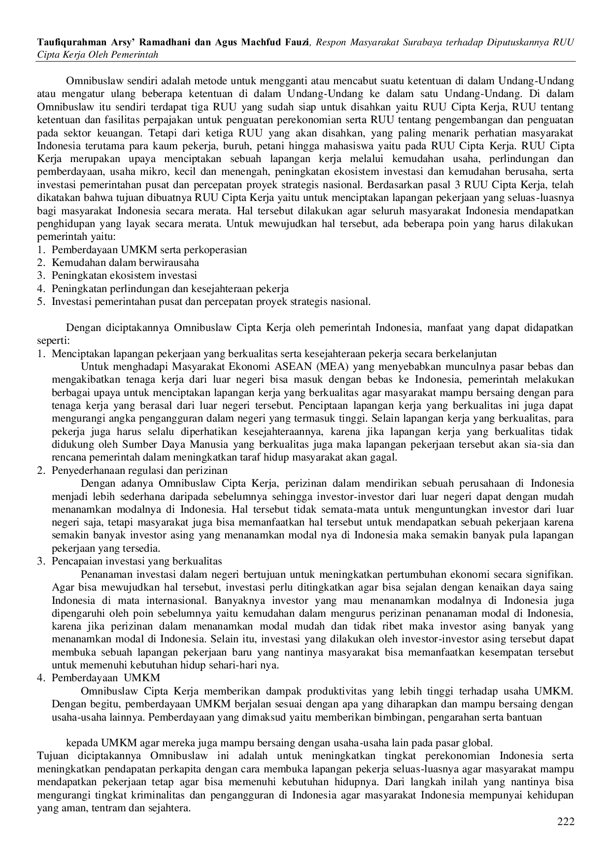 JURIS Respon Masyarakat Surabaya terhadap Diputuskannya RUU Cipta Kerja Oleh Pemerintah