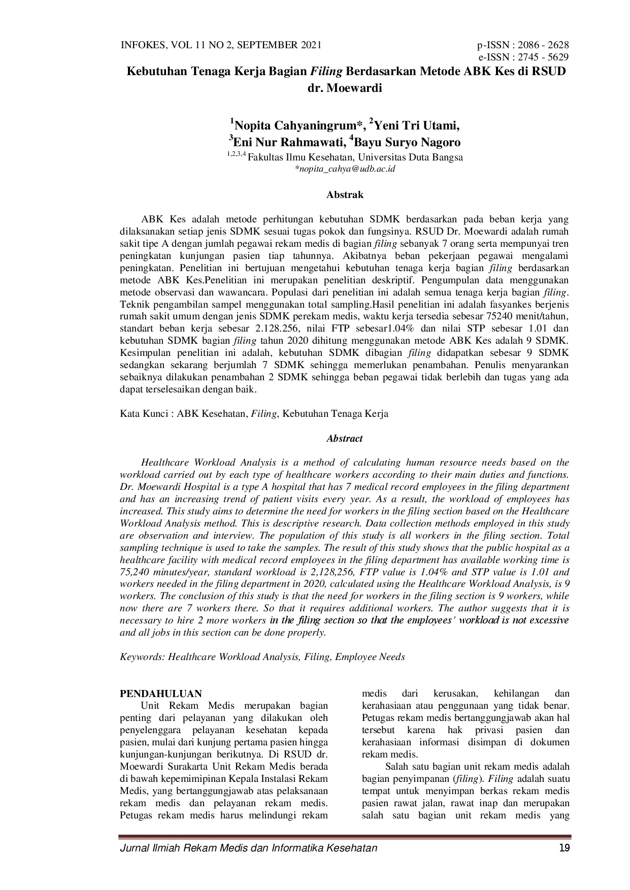 juris Kebutuhan Tenaga Kerja Bagian Filing Berdasarkan Metode ABK Kes di RSUD dr Moewardi