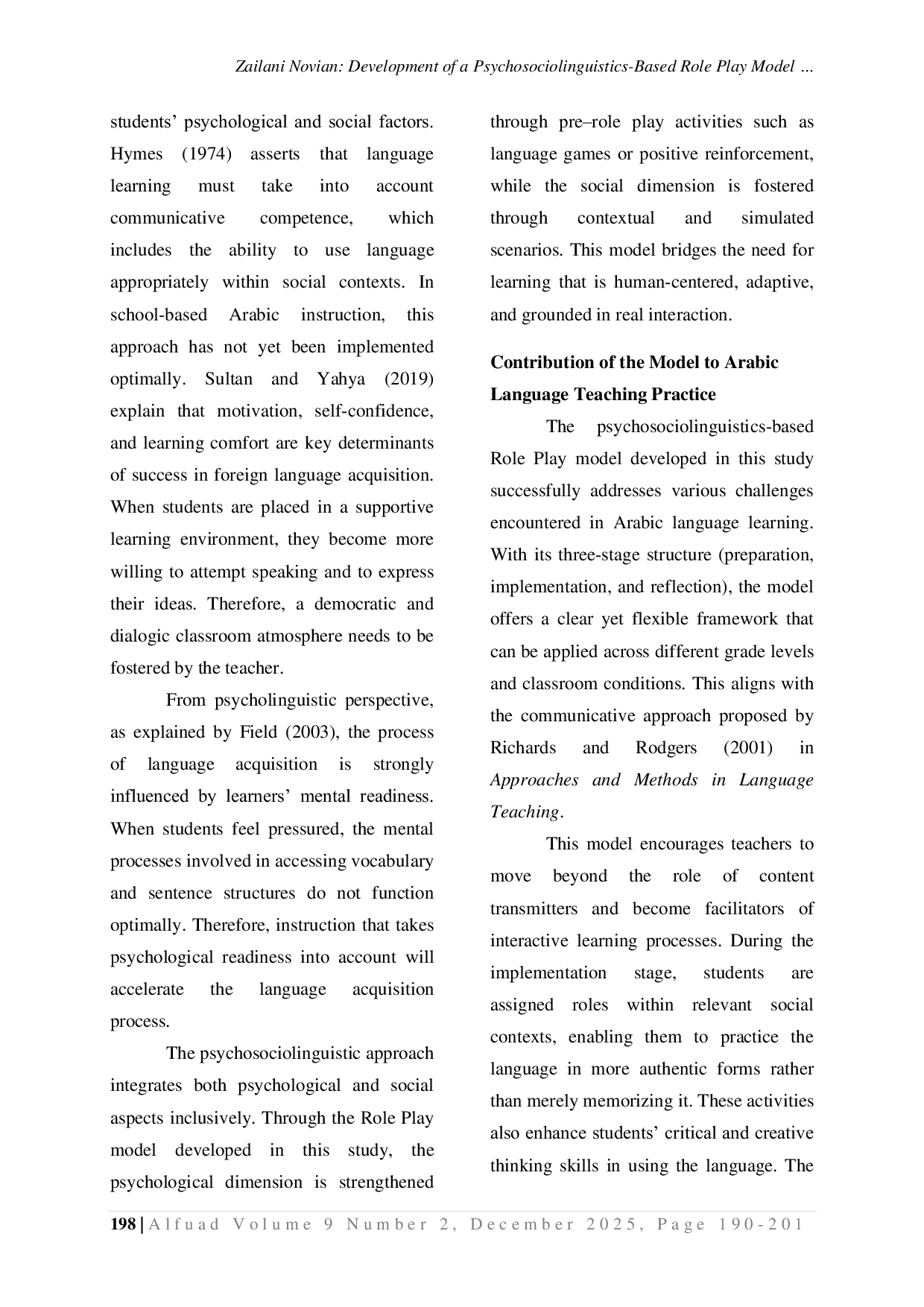 JURIS Development of a Psychosociolinguistics Based Role Play Model in Arabic Language Learning