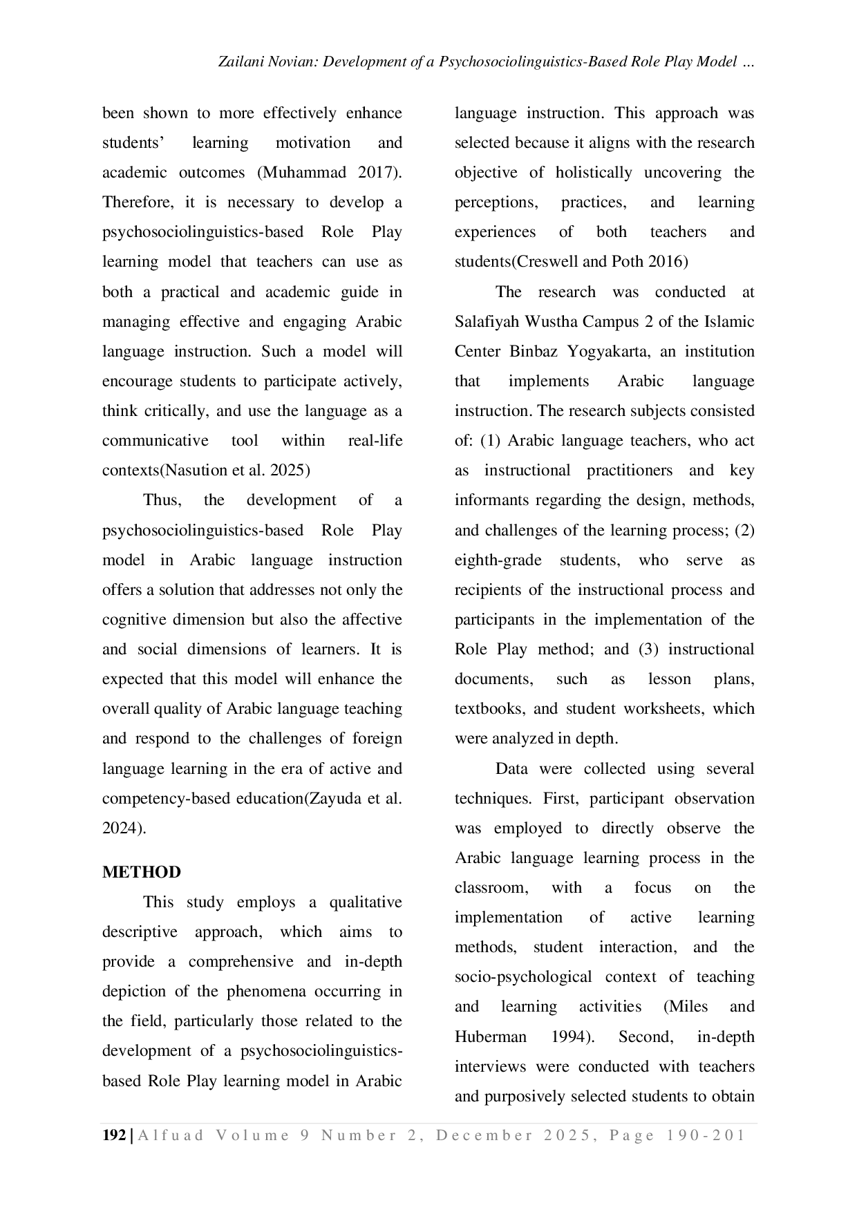 JURIS Development of a Psychosociolinguistics Based Role Play Model in Arabic Language Learning