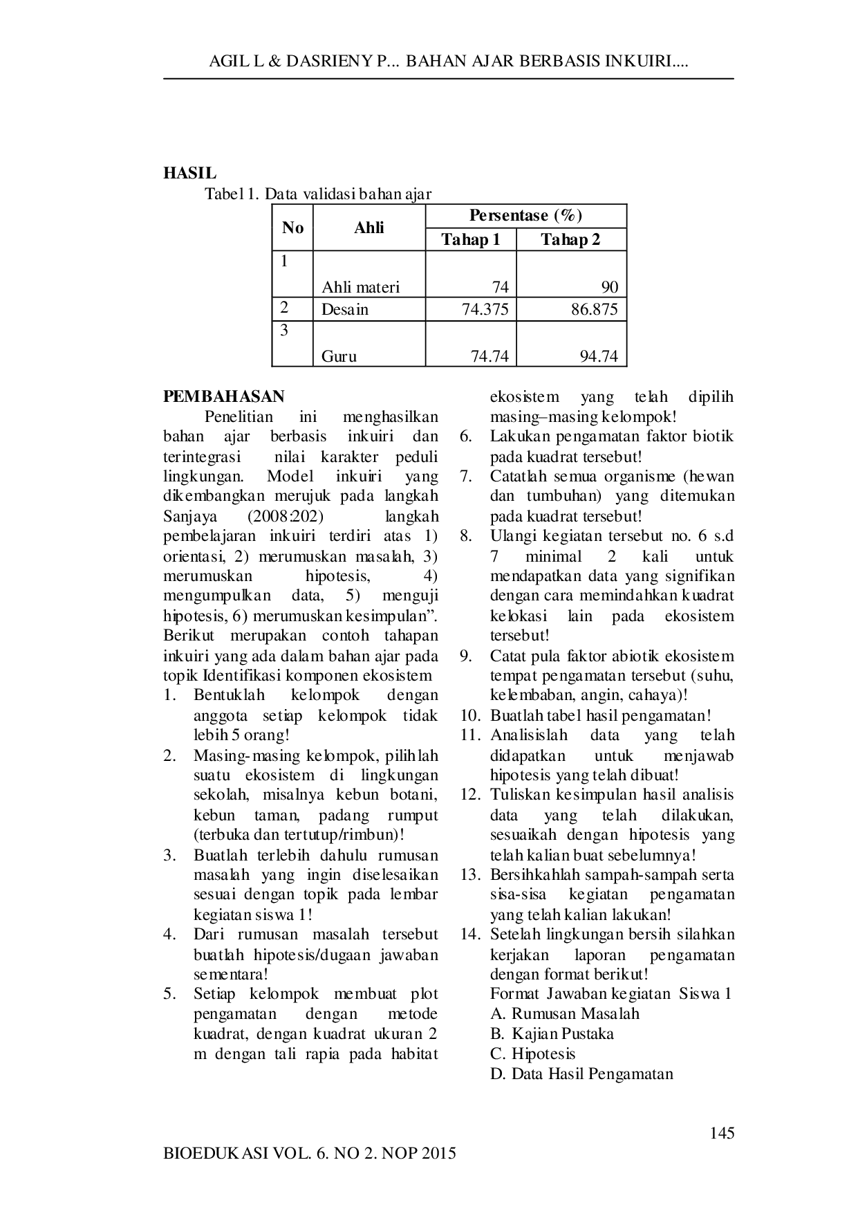 JURIS Pengembangan Bahan Ajar Berbasis Inkuiri Terintegrasi Nilai Karakter Peduli Lingkungan Pada Materi Ekosistem