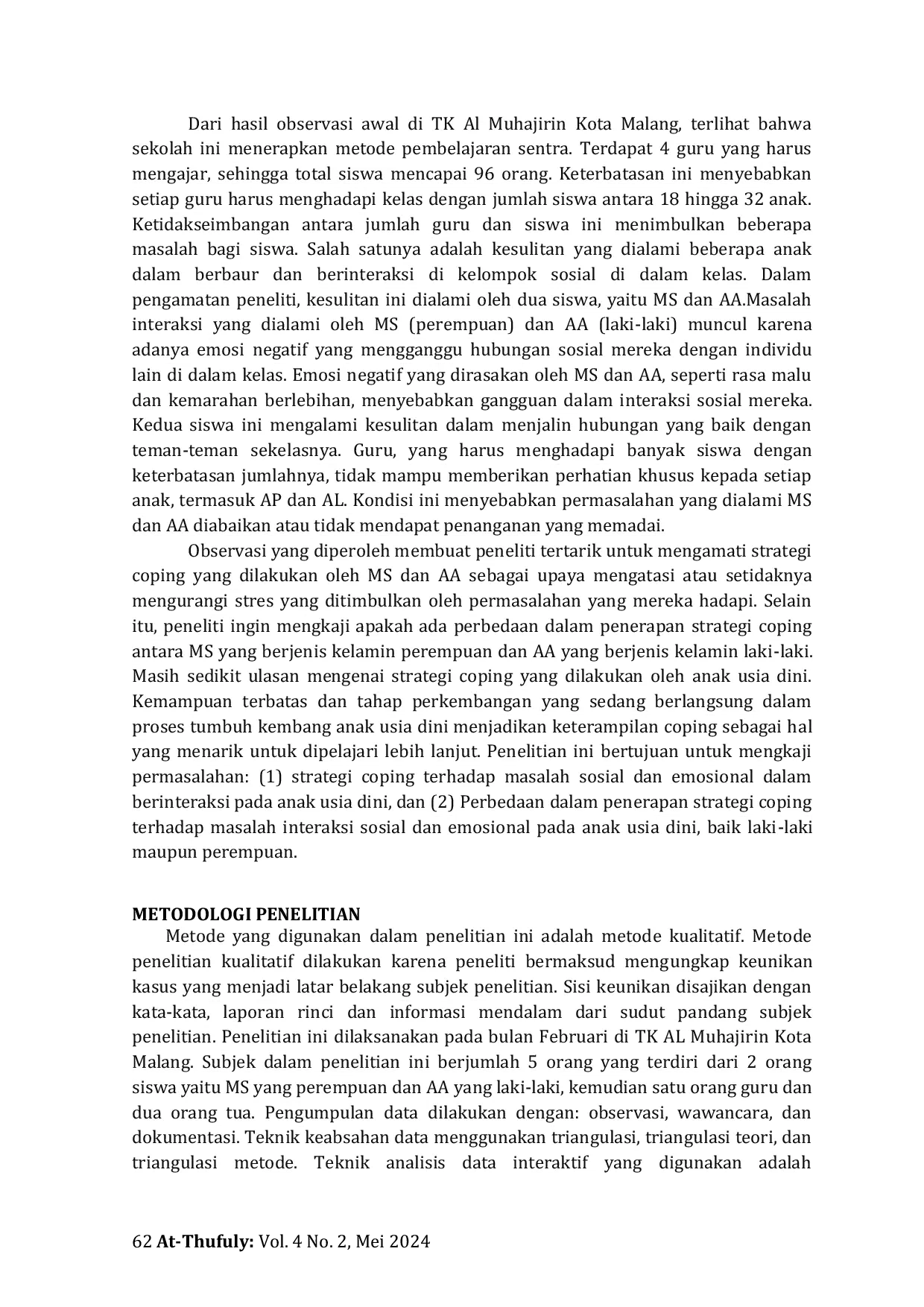 JURIS Analisis Perspektif Gender dalam Strategi Coping Anak Usia Dini