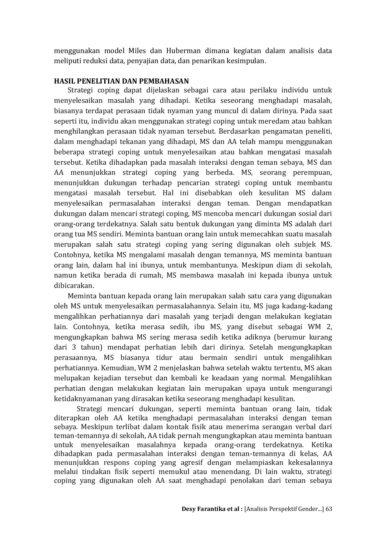 JURIS Analisis Perspektif Gender dalam Strategi Coping Anak Usia Dini