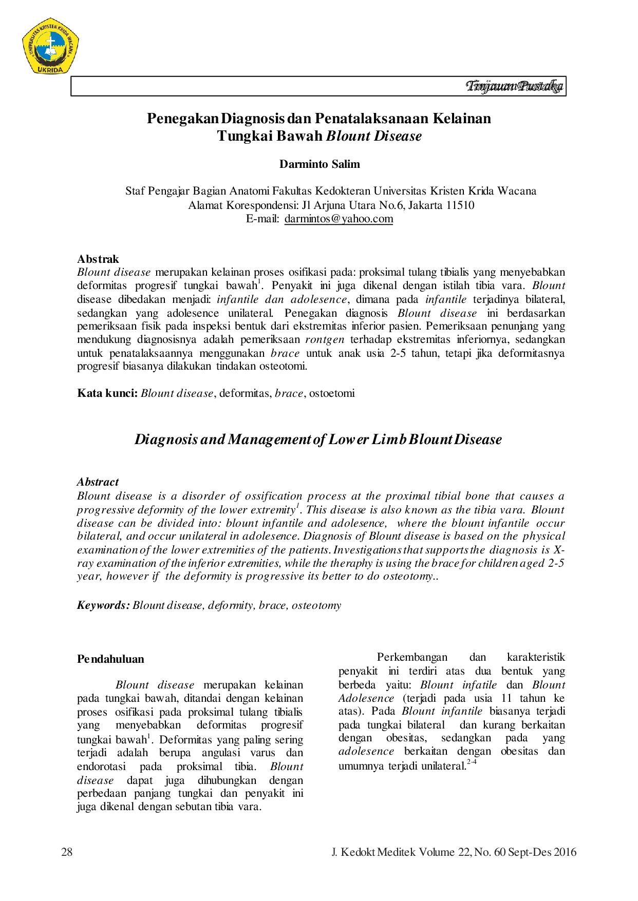 JURIS Penegakan Diagnosis dan Penatalaksanaan Kelainan Tungkai Bawah Blount Disease