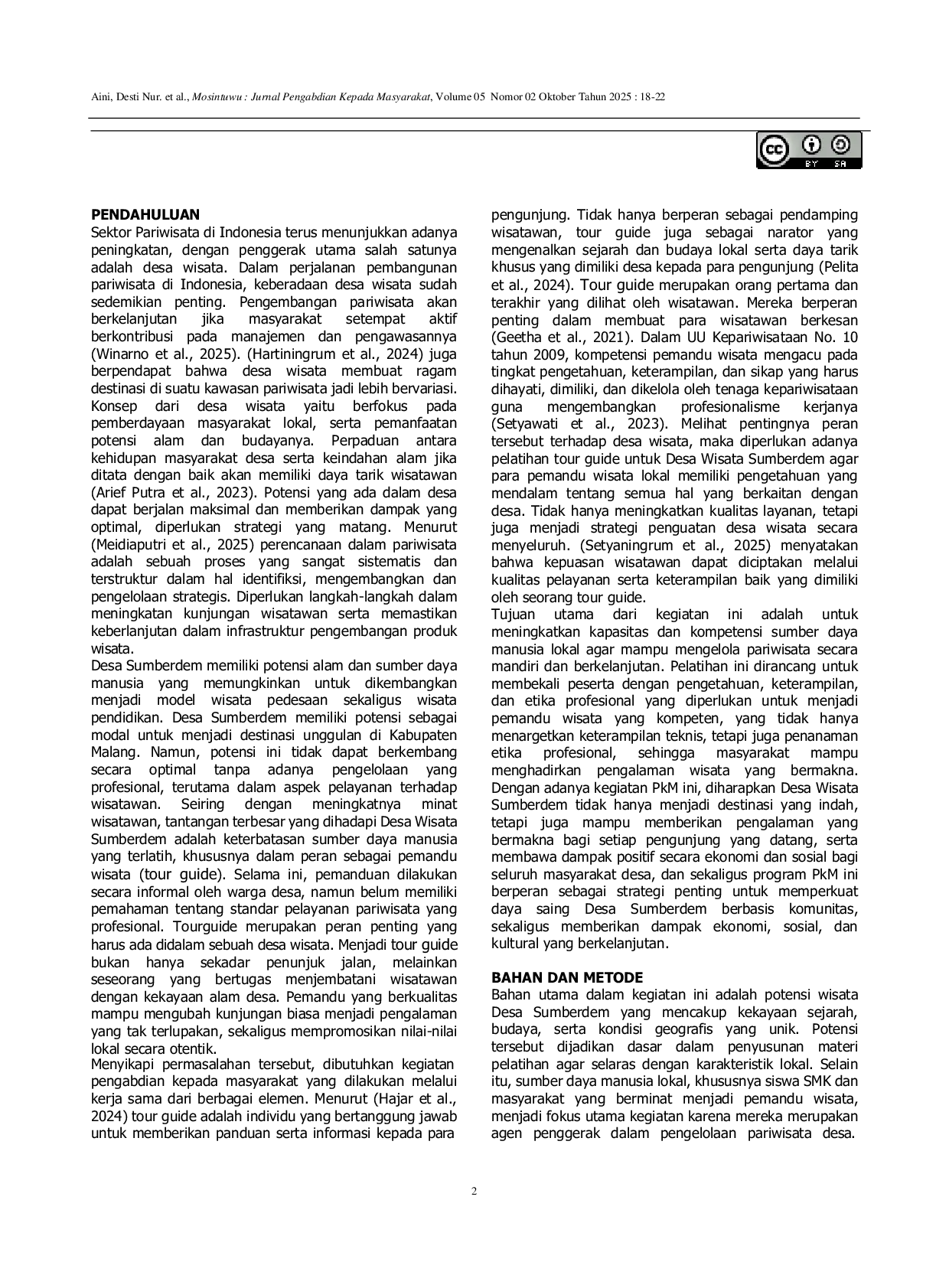 JURIS Strategi Pemberdayaan Masyarakat melalui Penguatan Kapasitas Pemandu Wisata untuk Mendukung Pariwisata Berkelanjutan di Desa Sumberdem Kabupaten Malang