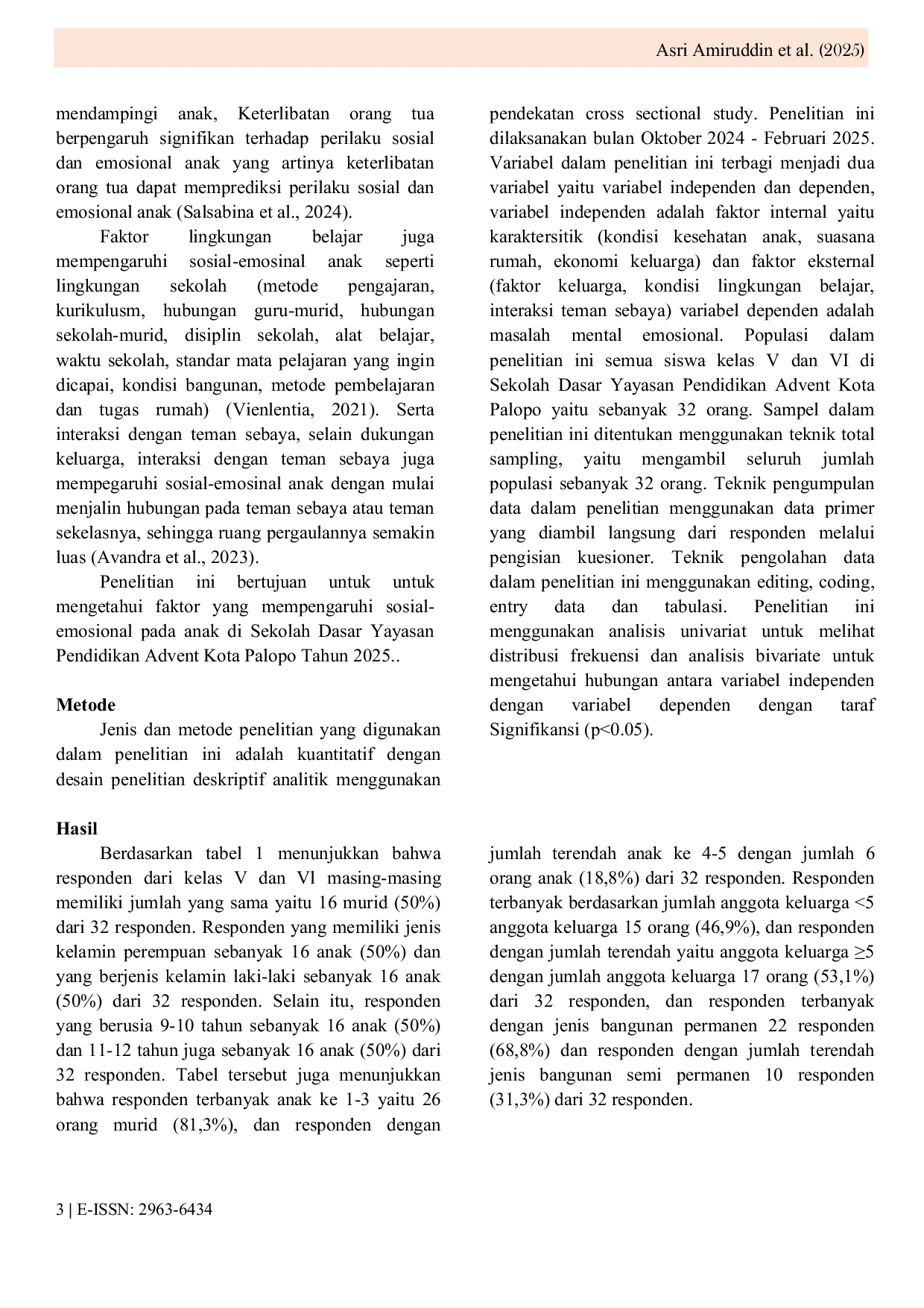 JURIS Analysis of Factors Influencing the Socio Emotional Development of Elementary School Children at the Advent Education Foundation in Palopo City 2025