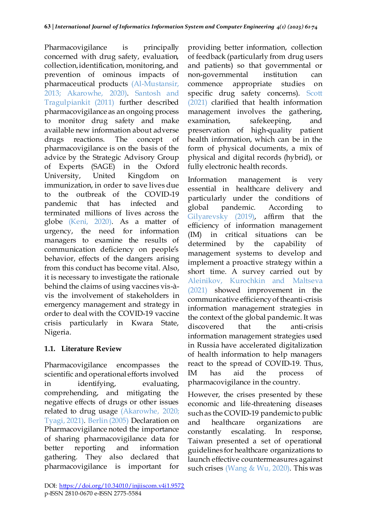 JURIS Pharmacovigilance Strategy for COVID 19 Vaccine Information Management and Utilization among Health Information Managers in Kwara State Nigeria