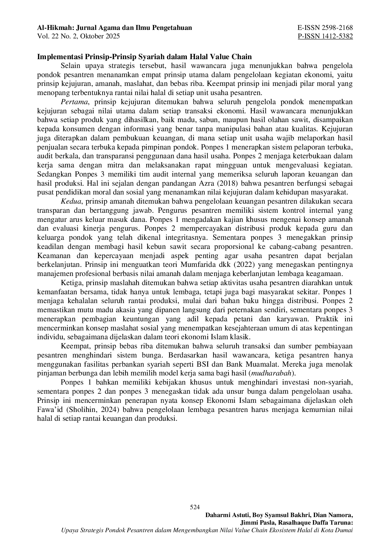 JURIS Upaya Strategis Pondok Pesantren dalam Mengembangkan Nilai Value Chain Ekosistem Halal di Kota Dumai