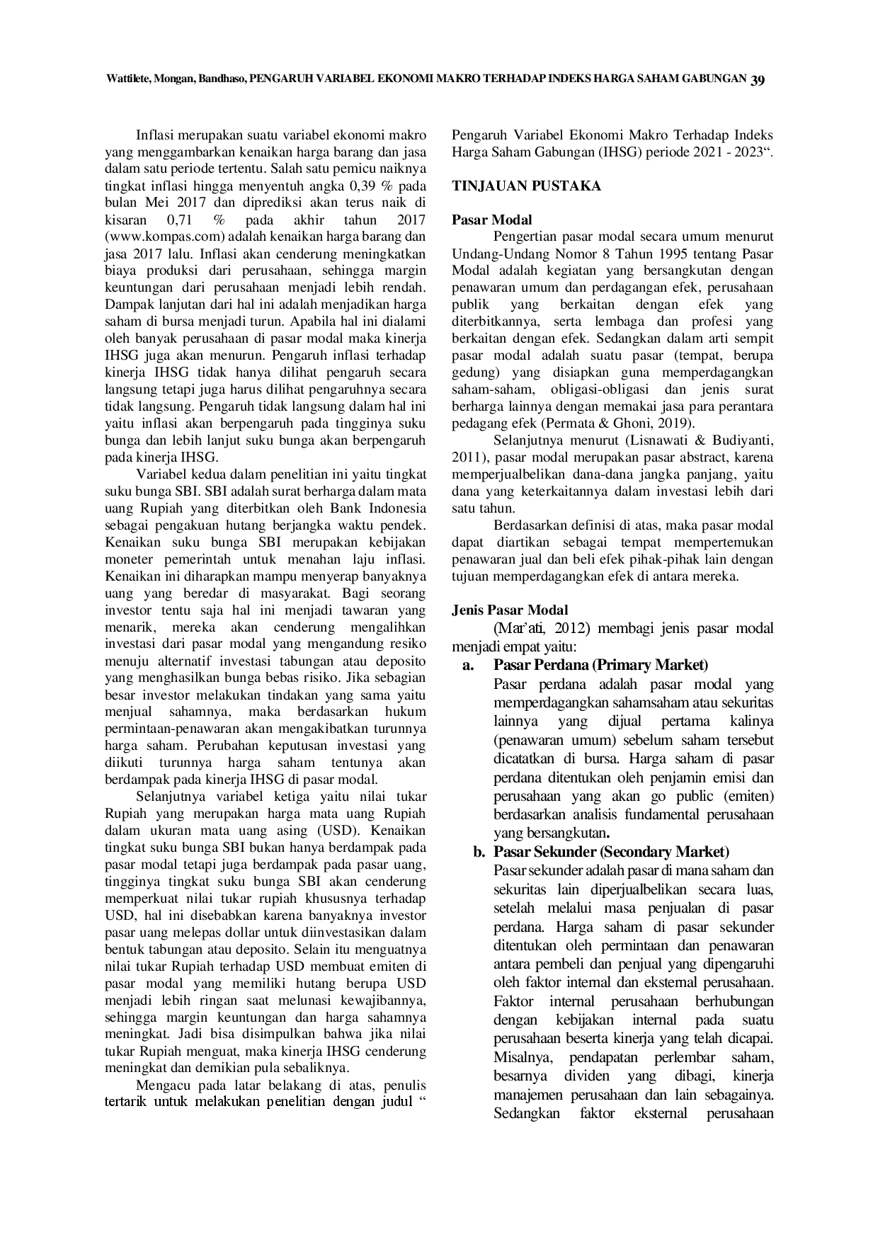 juris Pengaruh Variabel Ekonomi Makro terhadap Indeks Harga Saham Gabungan