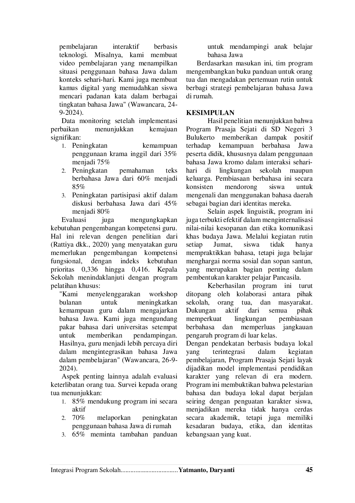 JURIS Integrasi Program Sekolah Prasaja Sejati Pada Mata Pelajaran Bahasa Jawa