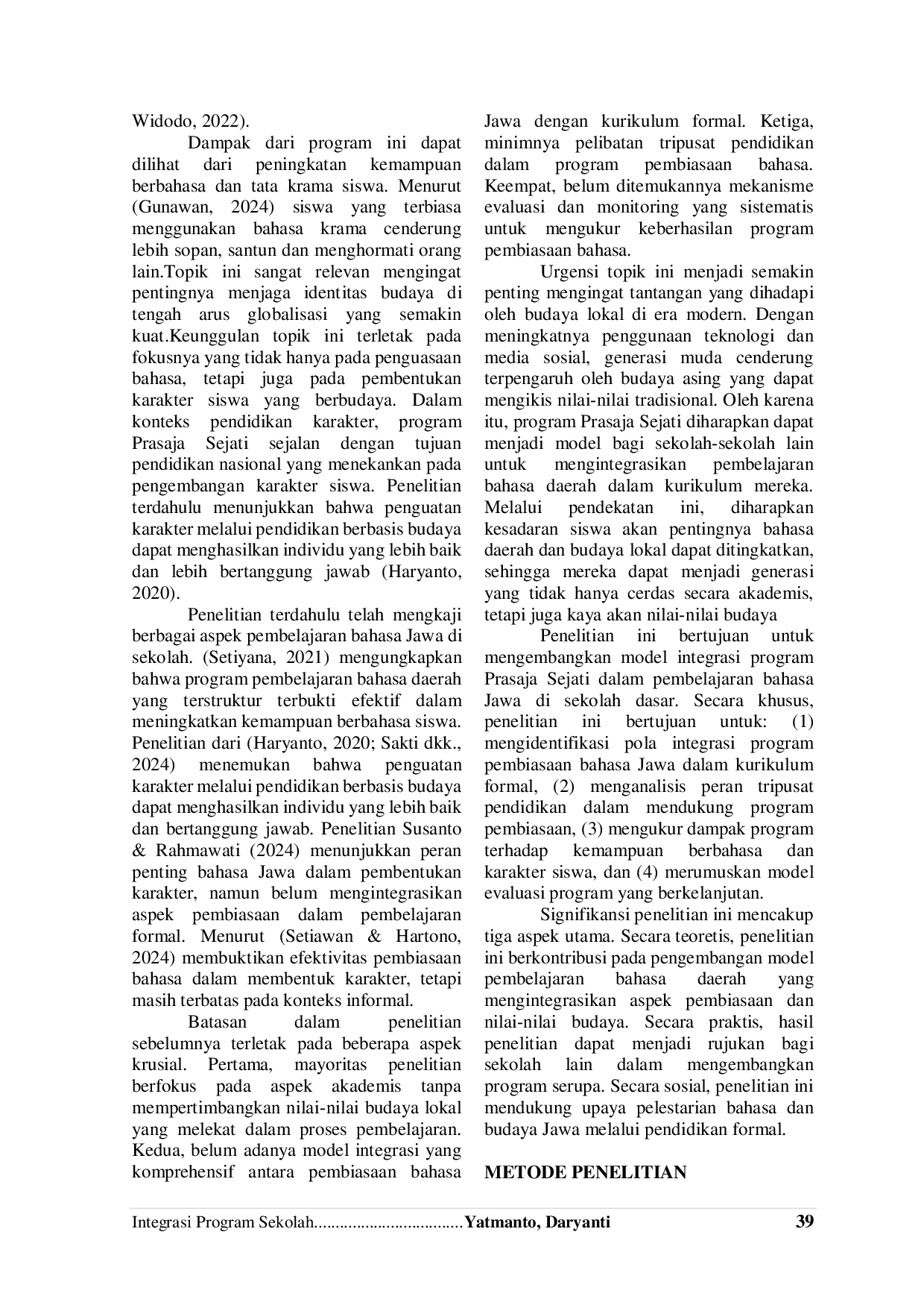 JURIS Integrasi Program Sekolah Prasaja Sejati Pada Mata Pelajaran Bahasa Jawa