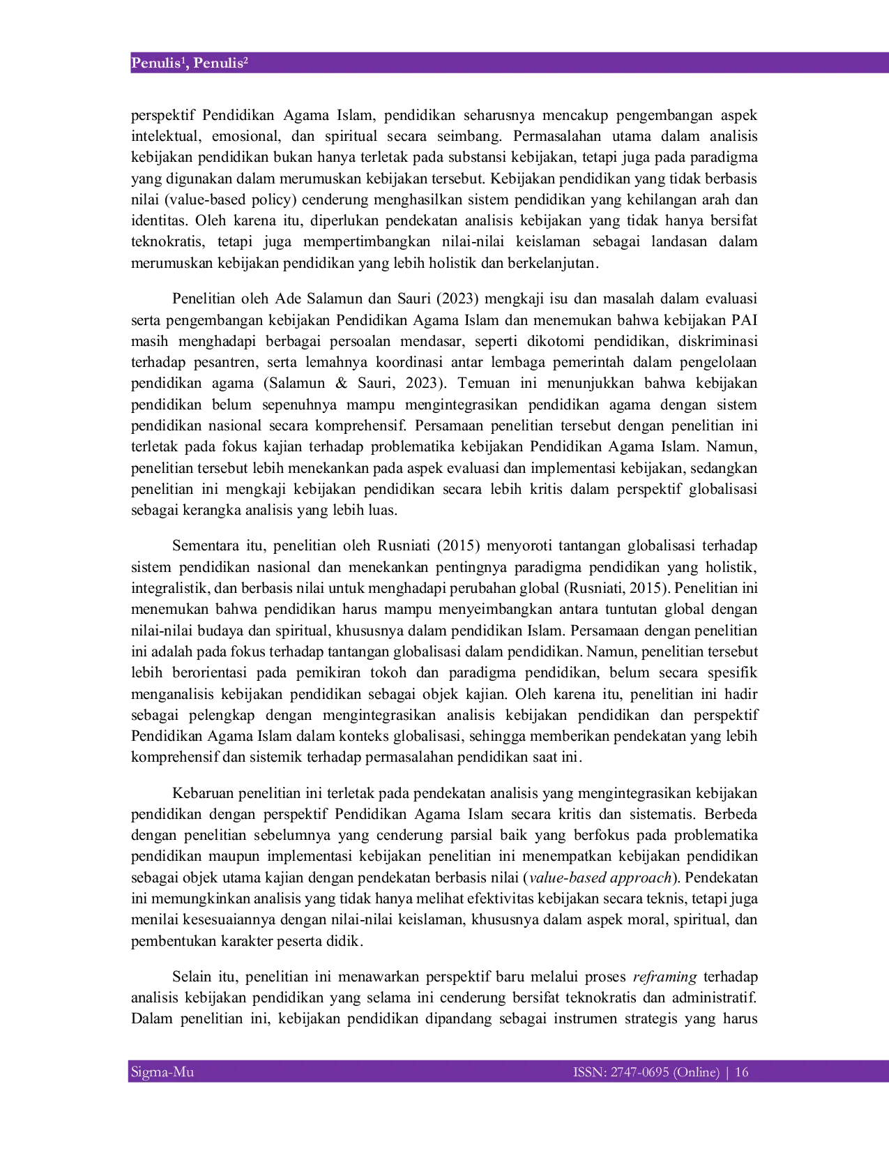 JURIS Kajian Kritis Permasalahan Kebijakan Pendidikan dalam Perspektif Pendidikan Agama Islam pada Era Globalisasi