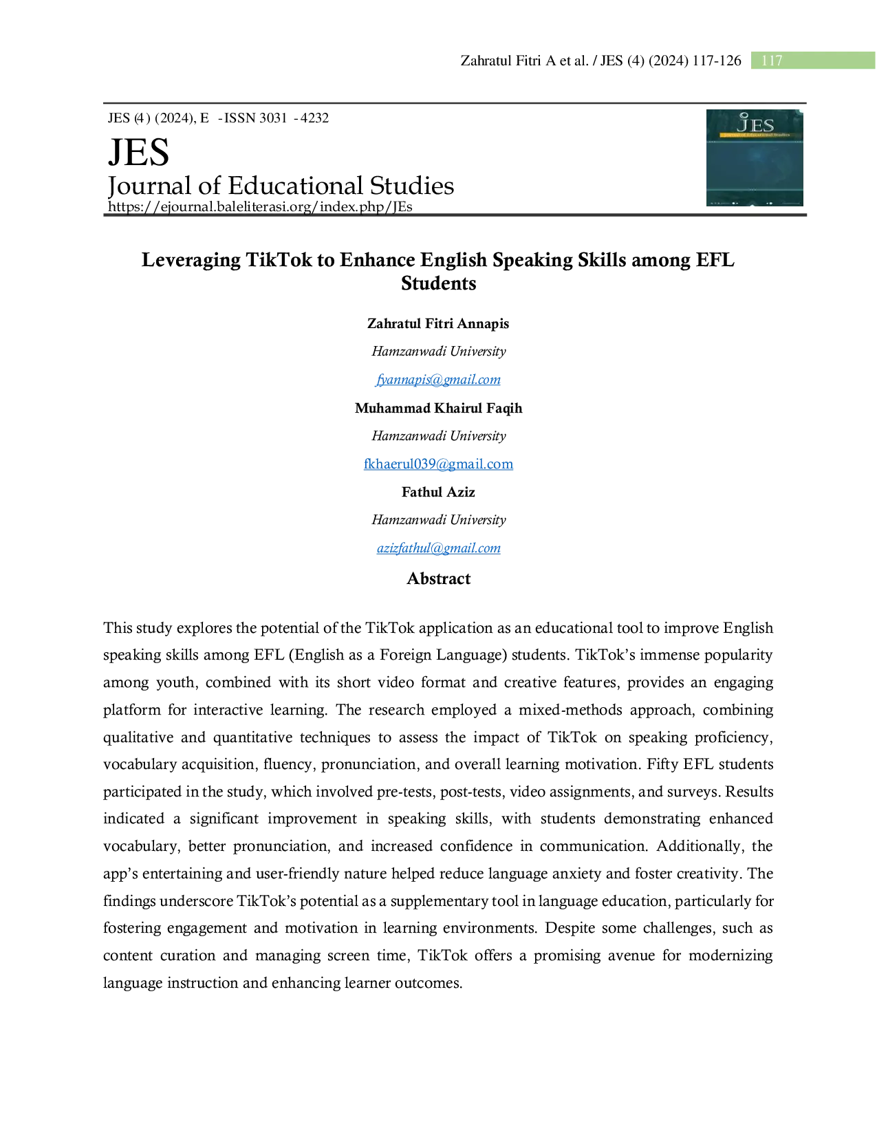 JURIS Leveraging TikTok to Enhance English Speaking Skills among EFL Students