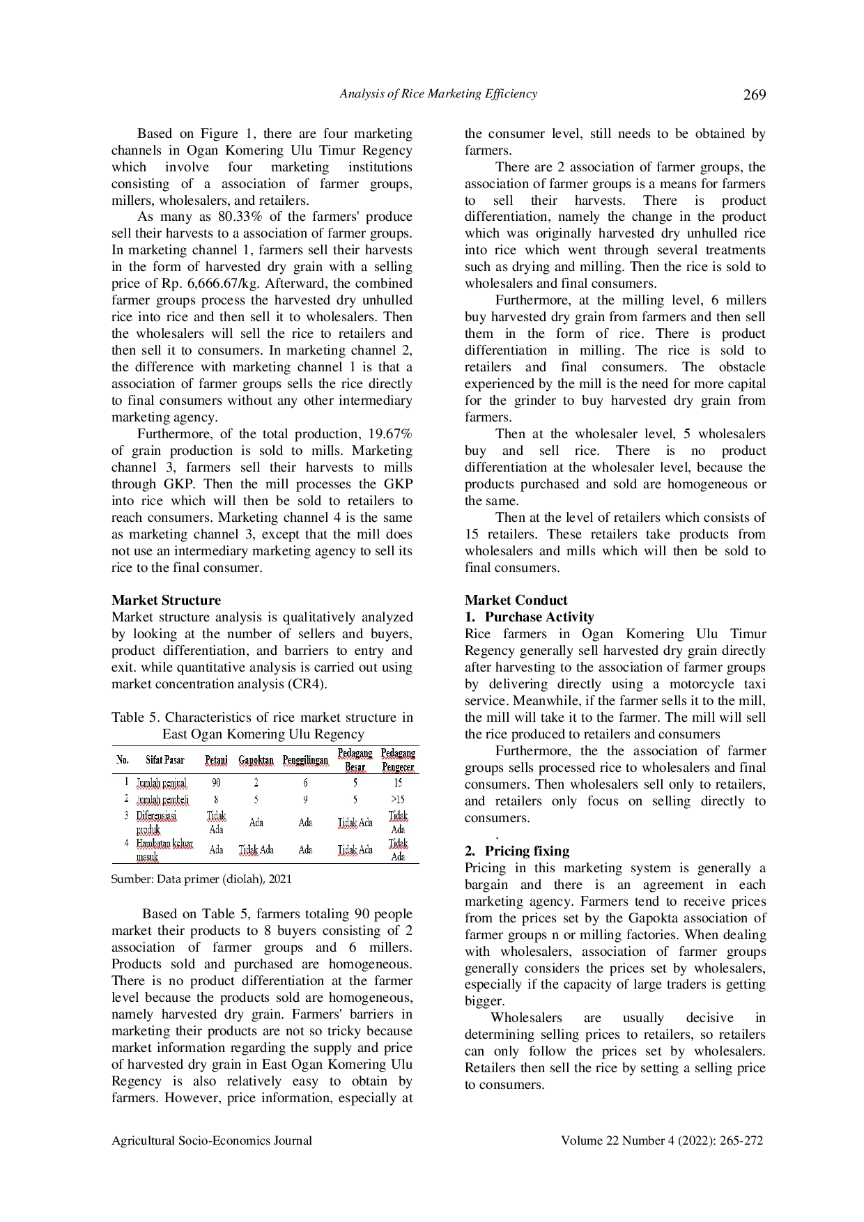 JURIS Analysis Of Rice Marketing Efficiency In East Ogan Komering Ulu Timur