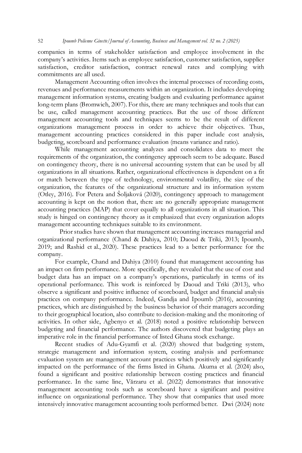 JURIS Use of Management Accounting and Social Performance