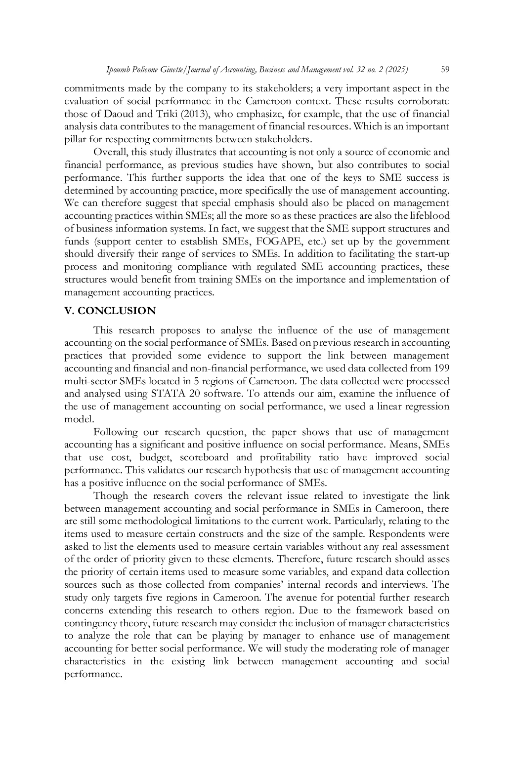 JURIS Use of Management Accounting and Social Performance