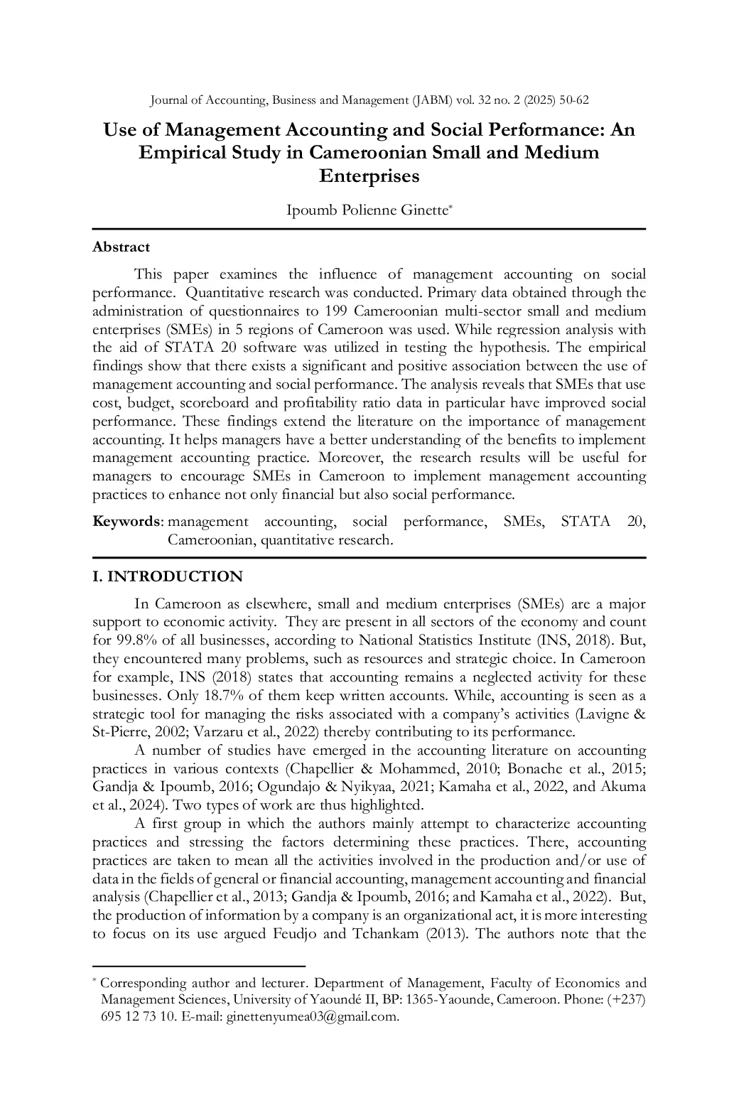 JURIS Use of Management Accounting and Social Performance