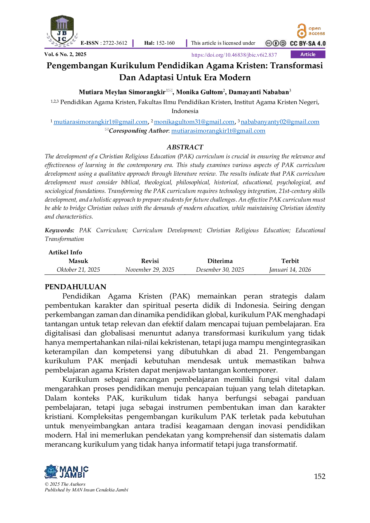 JURIS Pengembangan Kurikulum Pendidikan Agama Kristen Transformasi Dan Adaptasi Untuk Era Modern
