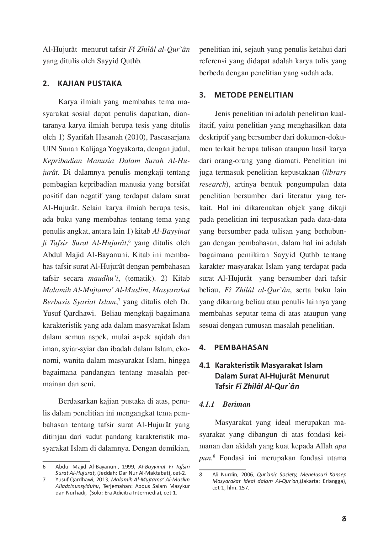 JURIS Karakteristik Masyarakat Islam dalam Surat Al Hujurat Menurut Tafsir Fii Zhilal Al Qur an