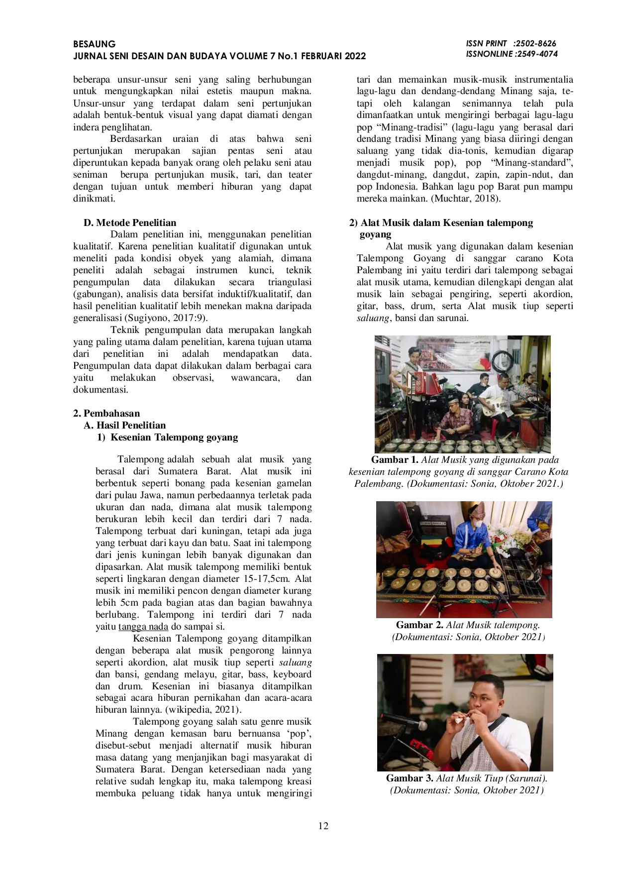 JURIS Bentuk Penyajian Musik Talempong Goyang di Sanggar Carano Kota Palembang