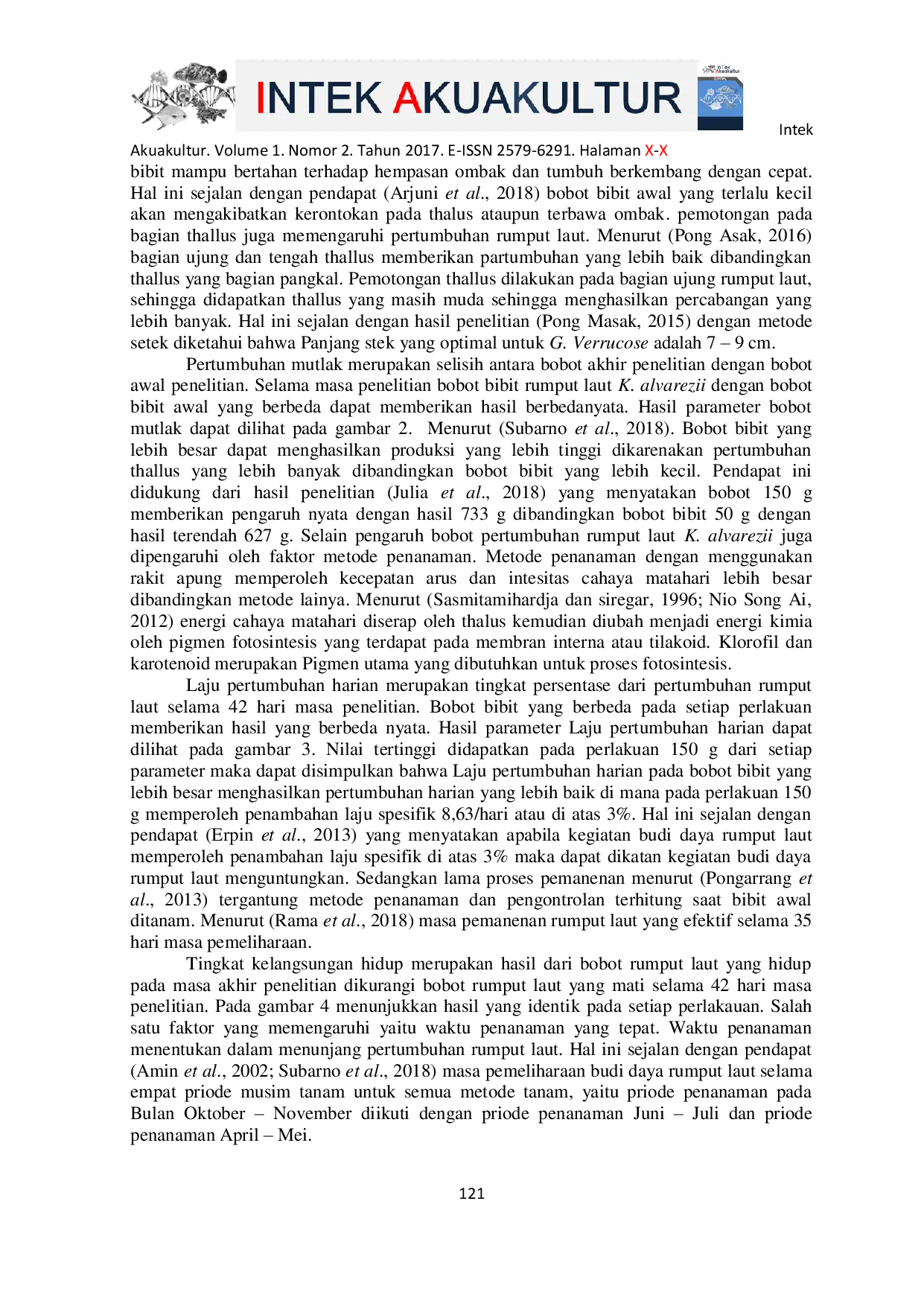 JURIS Effect of Different Initial Seed Weights on the growth rate of Kappaphycus alverezii seaweed using the stratified bottom off method