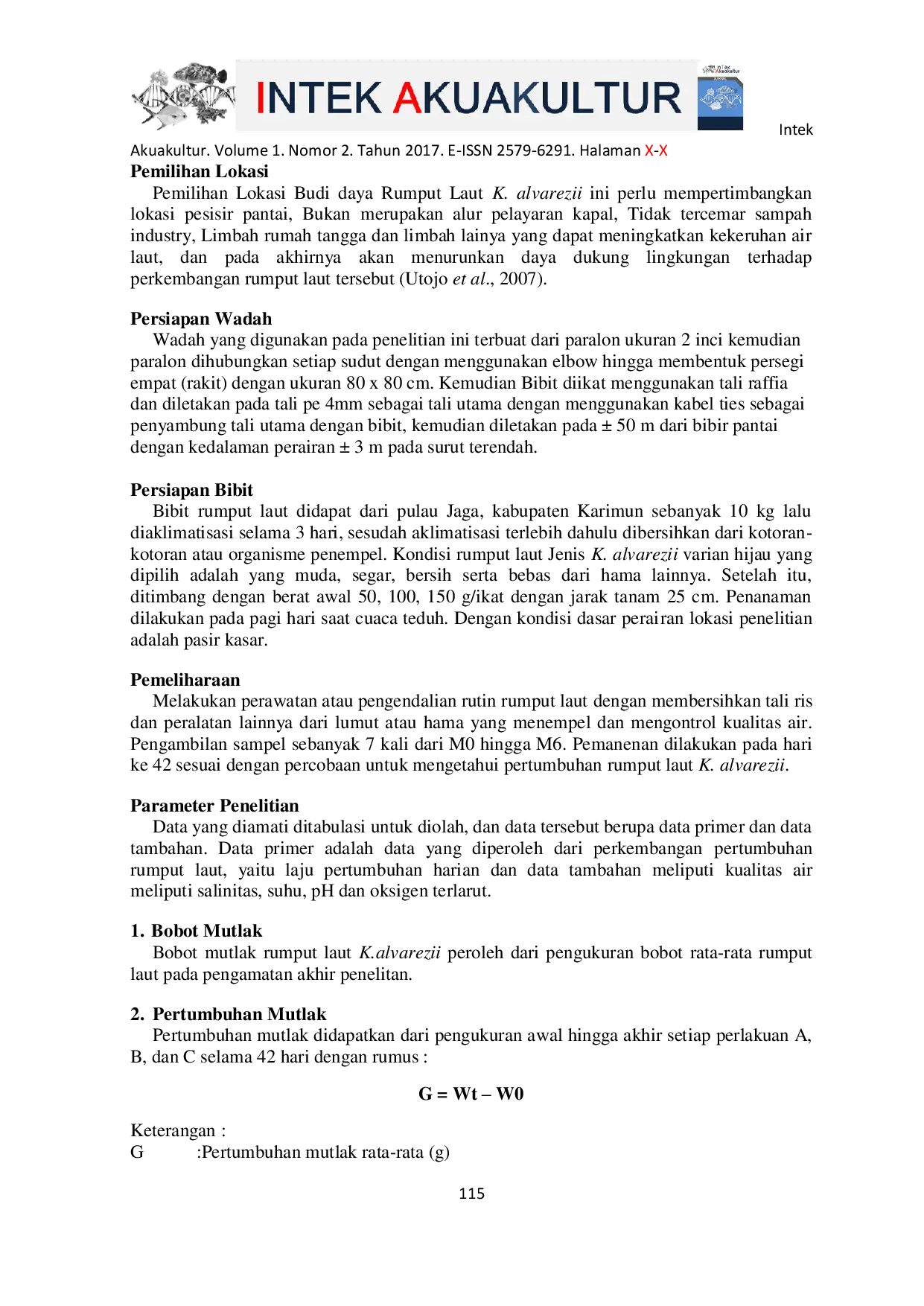 JURIS Effect of Different Initial Seed Weights on the growth rate of Kappaphycus alverezii seaweed using the stratified bottom off method