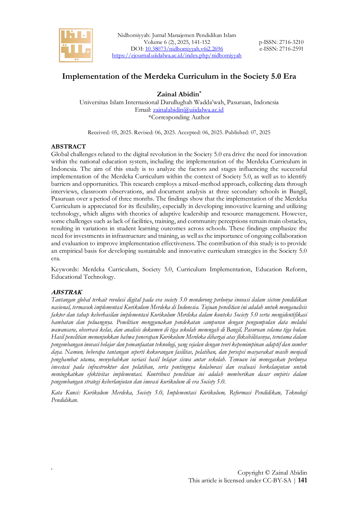 JURIS Implementation of the Merdeka Curriculum in the Society 5 0 Era