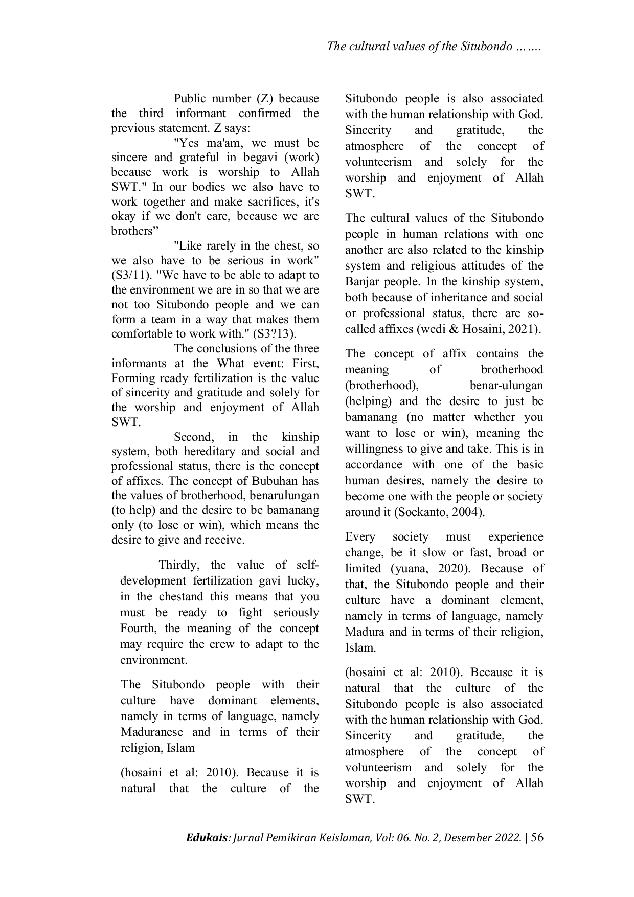 JURIS The Cultural Values Of The Situbondo Community In An Islamic Psychology Perspective