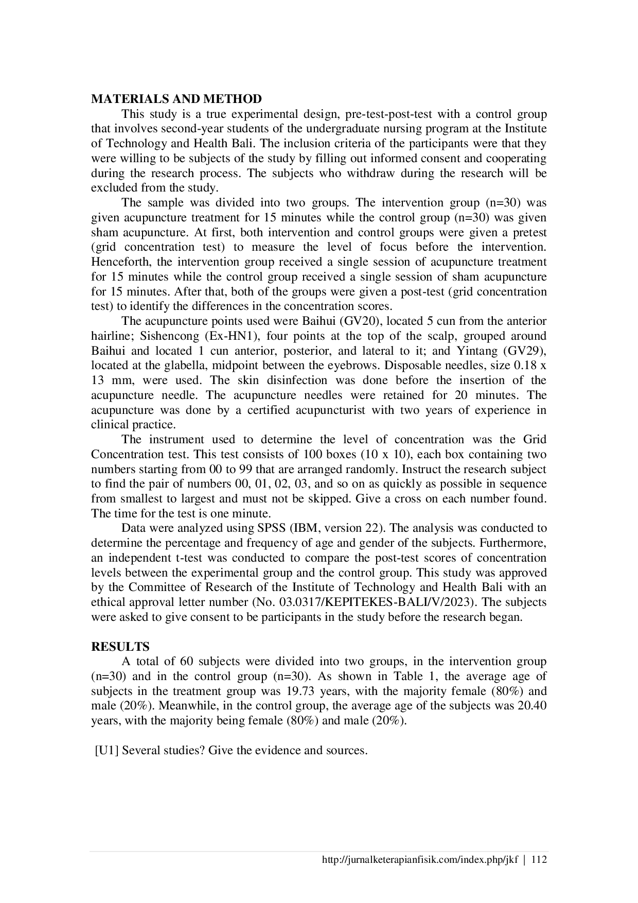 JURIS The Effect of Acupuncture Therapy on the Concentration Level of Health Students