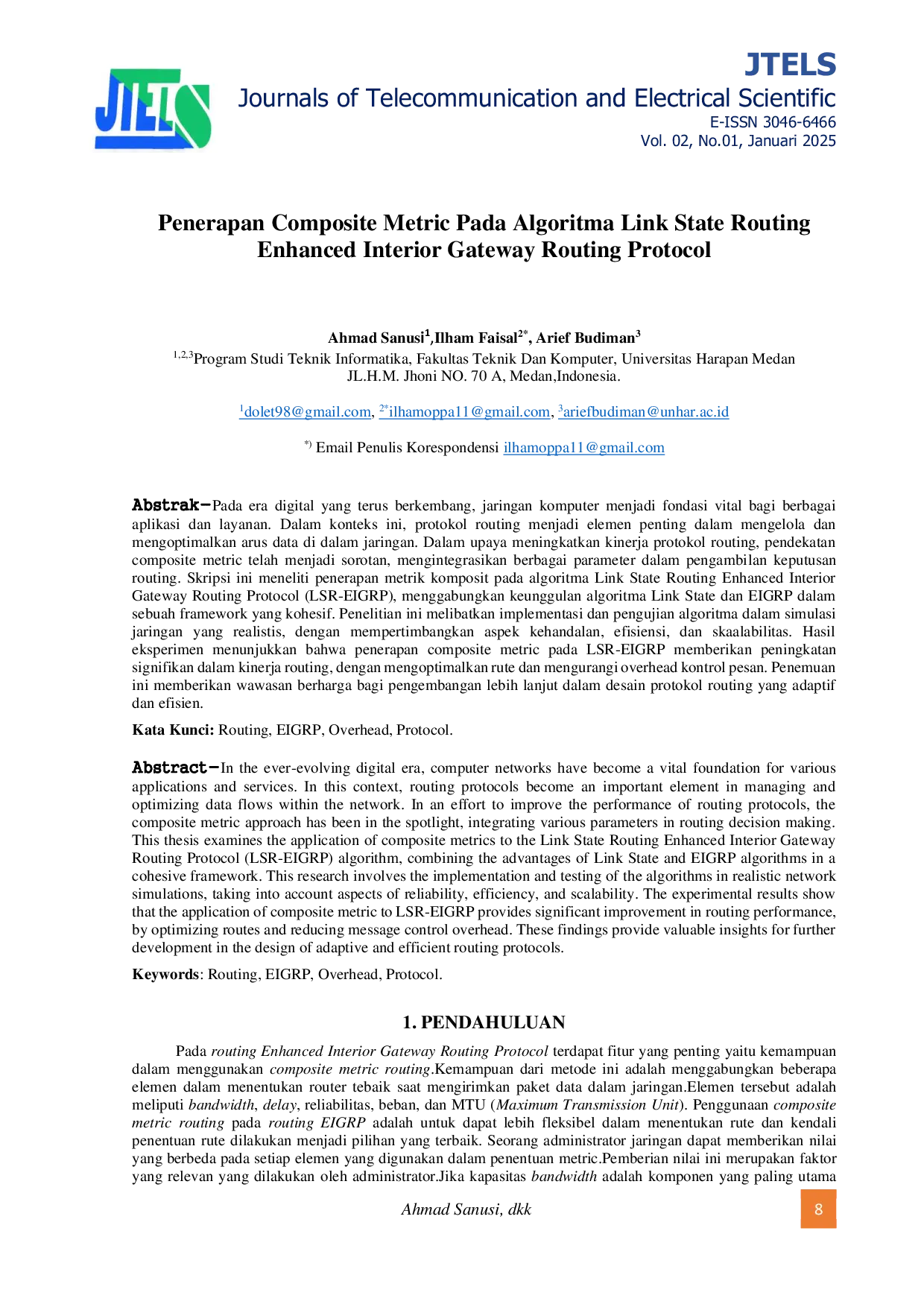 JURIS Penerapan Composite Metric Pada Algoritma Link State Routing Enhanced Interior Gateway Routing Protocol