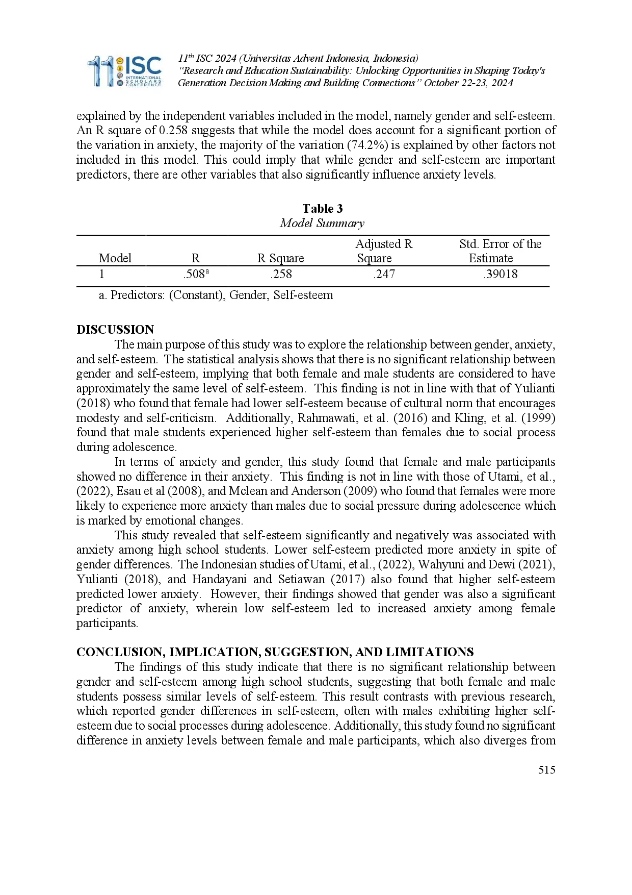 juris Student Gender Differences Self Esteem and Anxiety in a Private High School in Minahasa Utara