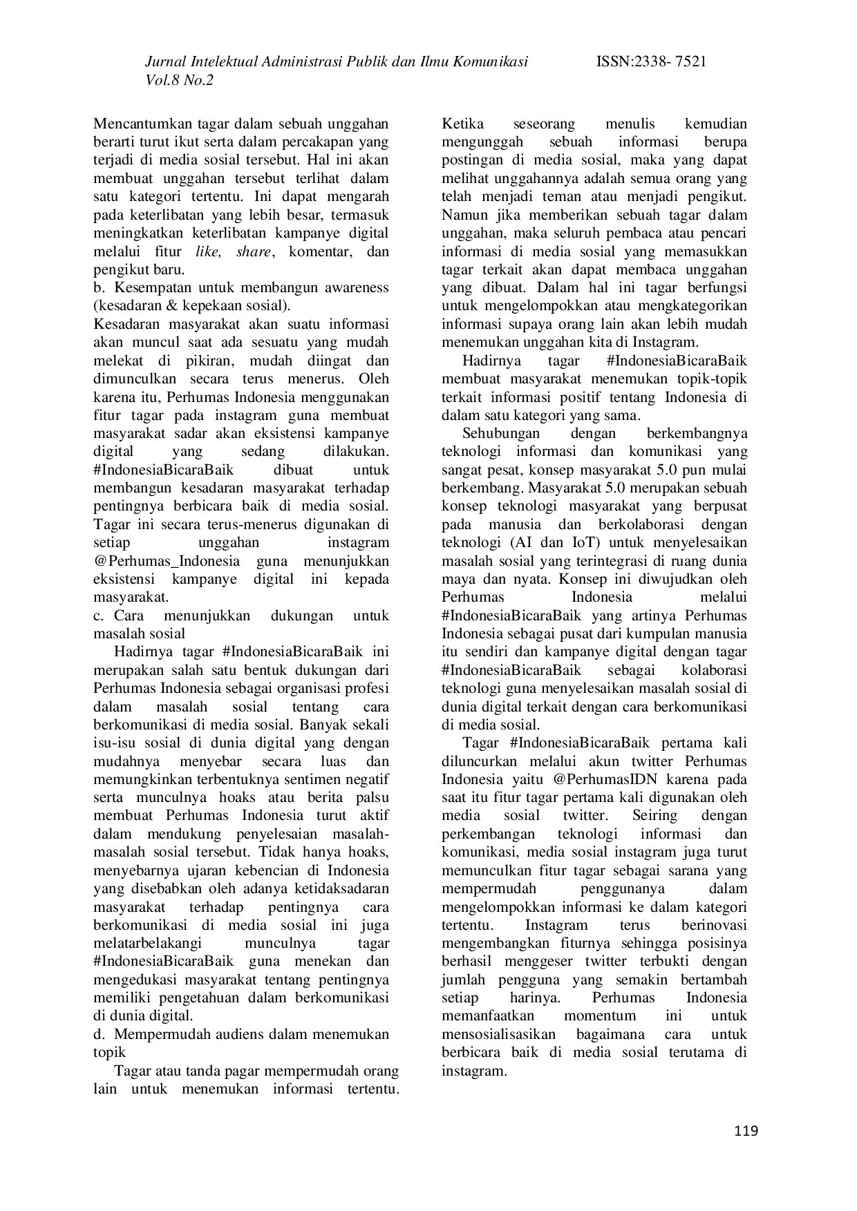 JURIS Kampanye Digital pada Instagram Perhumas Indonesia melalui IndonesiaBicaraBaik dalam Mewujudkan Masyarakat 5 0