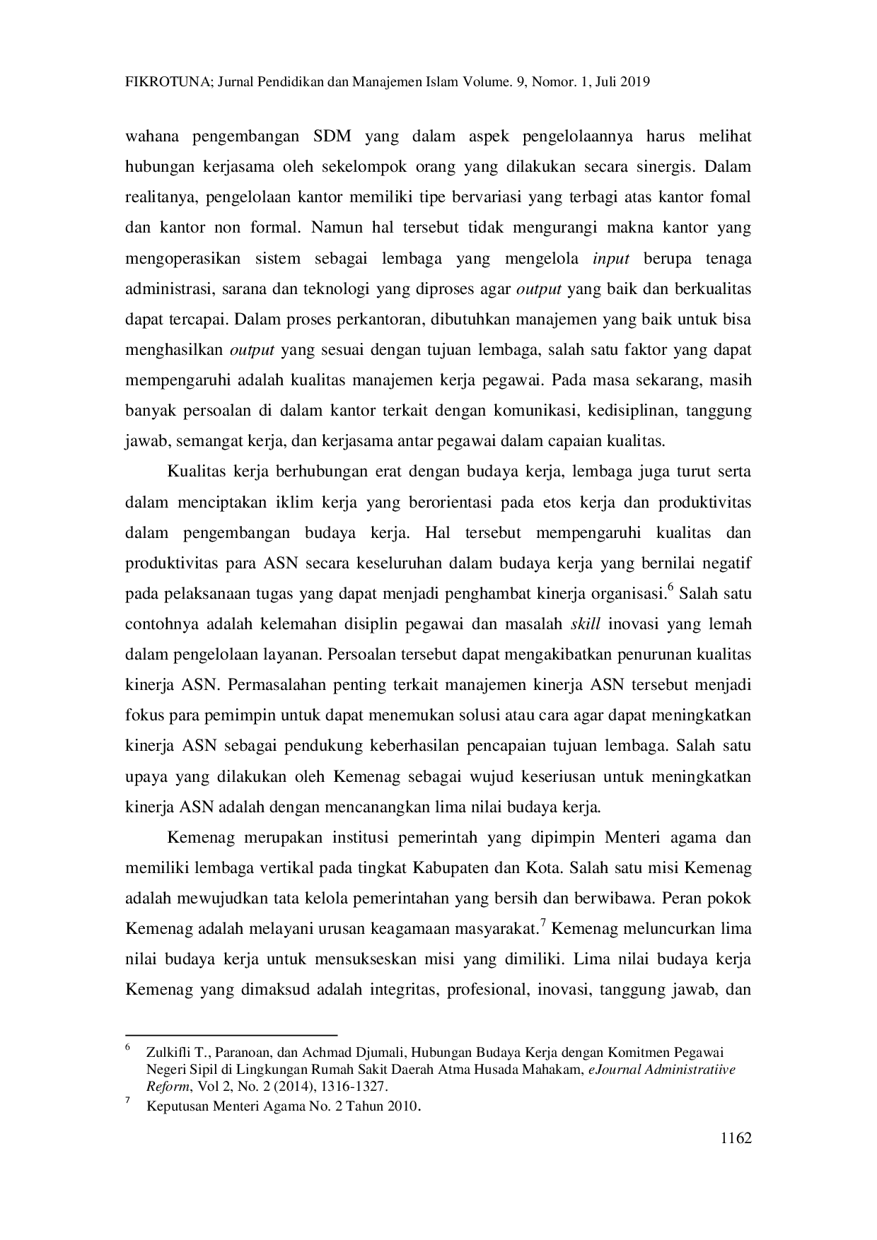 JURIS Implementasi Lima Nilai Budaya Kerja di Kantor Kementerian Agama Kabupaten Banyumas