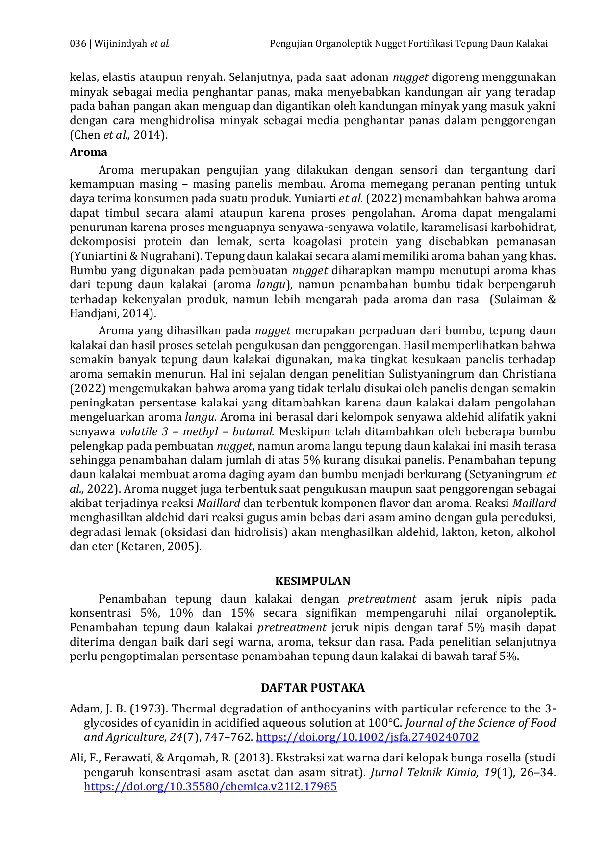 JURIS Pengujian Organoleptik Nugget Fortifikasi Tepung Daun Kalakai Pretreatment Asam Jeruk Nipis