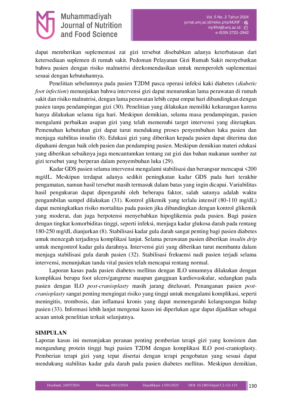 JURIS Asuhan Gizi pada Pasien Diabetes Mellitus dengan Infeksi Luka Operasi ILO Post Cranioplasty
