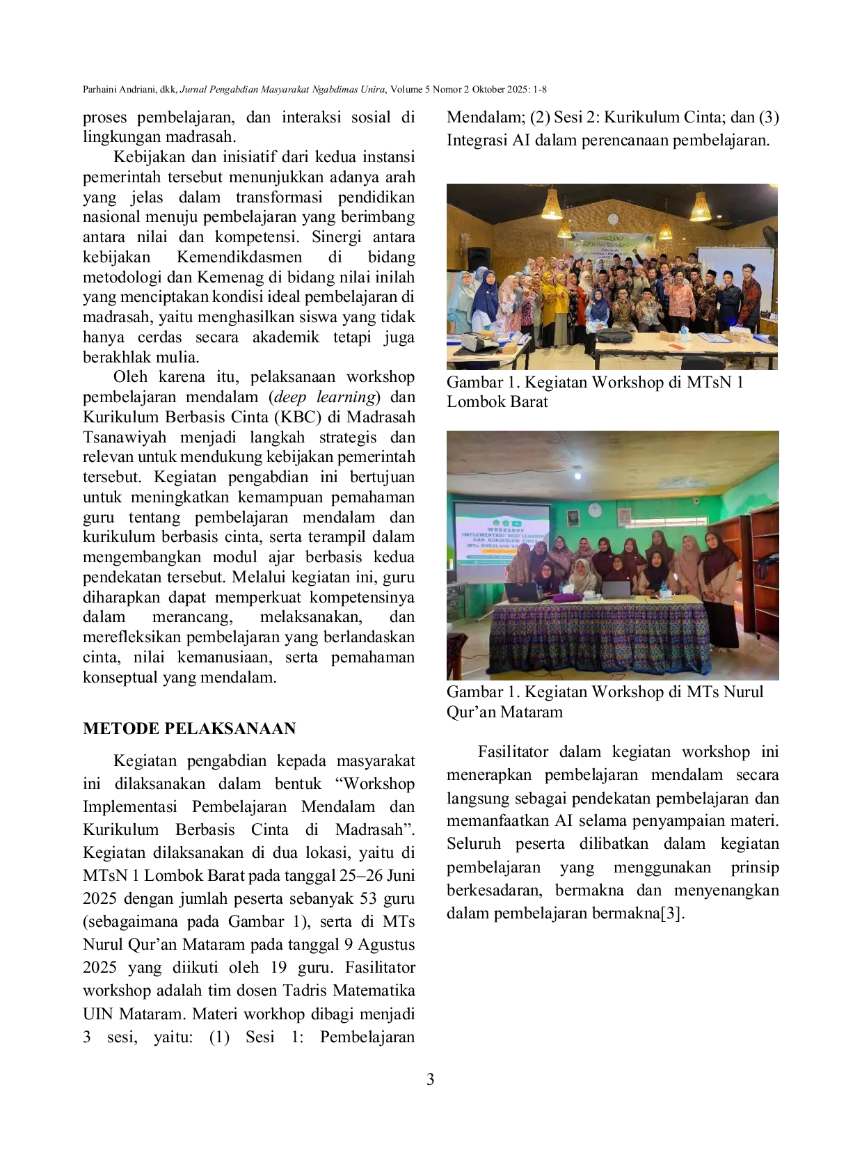 JURIS Integrasi Nilai dan Kompetensi Workshop Pembelajaran Mendalam dan Kurikulum Berbasis Cinta di Madrasah Tsanawiyah