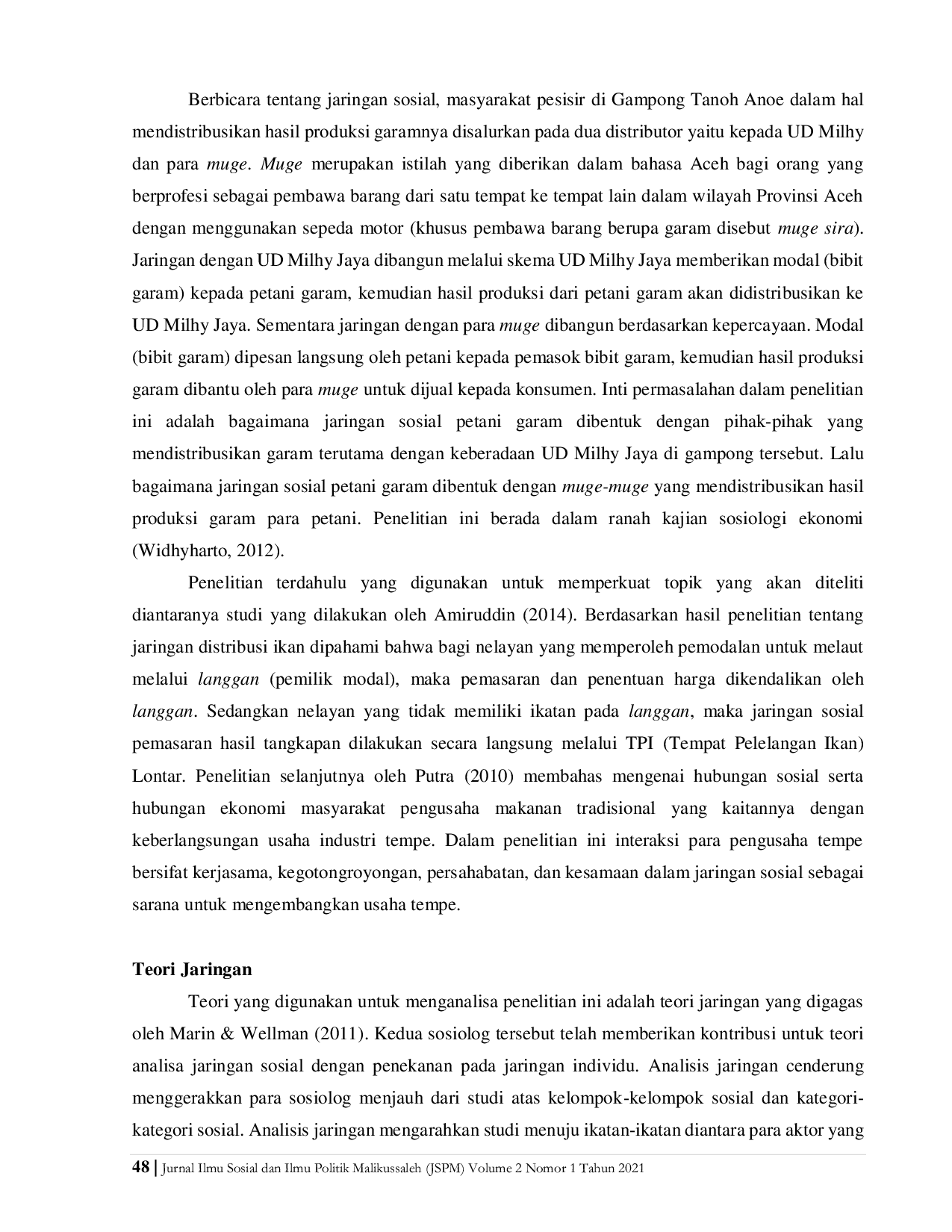 JURIS Jaringan Sosial Petani dalam Distribusi Hasil Produksi Garam di Gampong Tanoh Anoe Kecamatan Jangka Kabupaten Bireuen