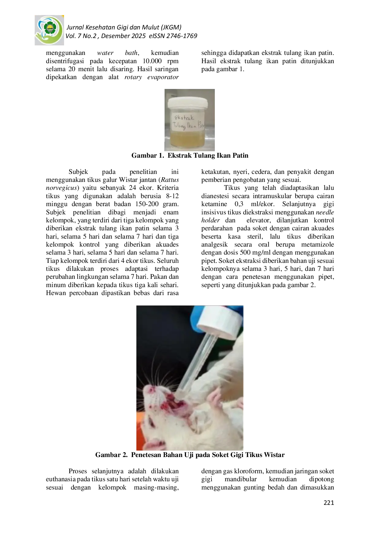 JURIS Efek Angiogenesis Ekstrak Tulang Ikan Patin Pasca Ekstraksi Gigi Tikus Wistar
