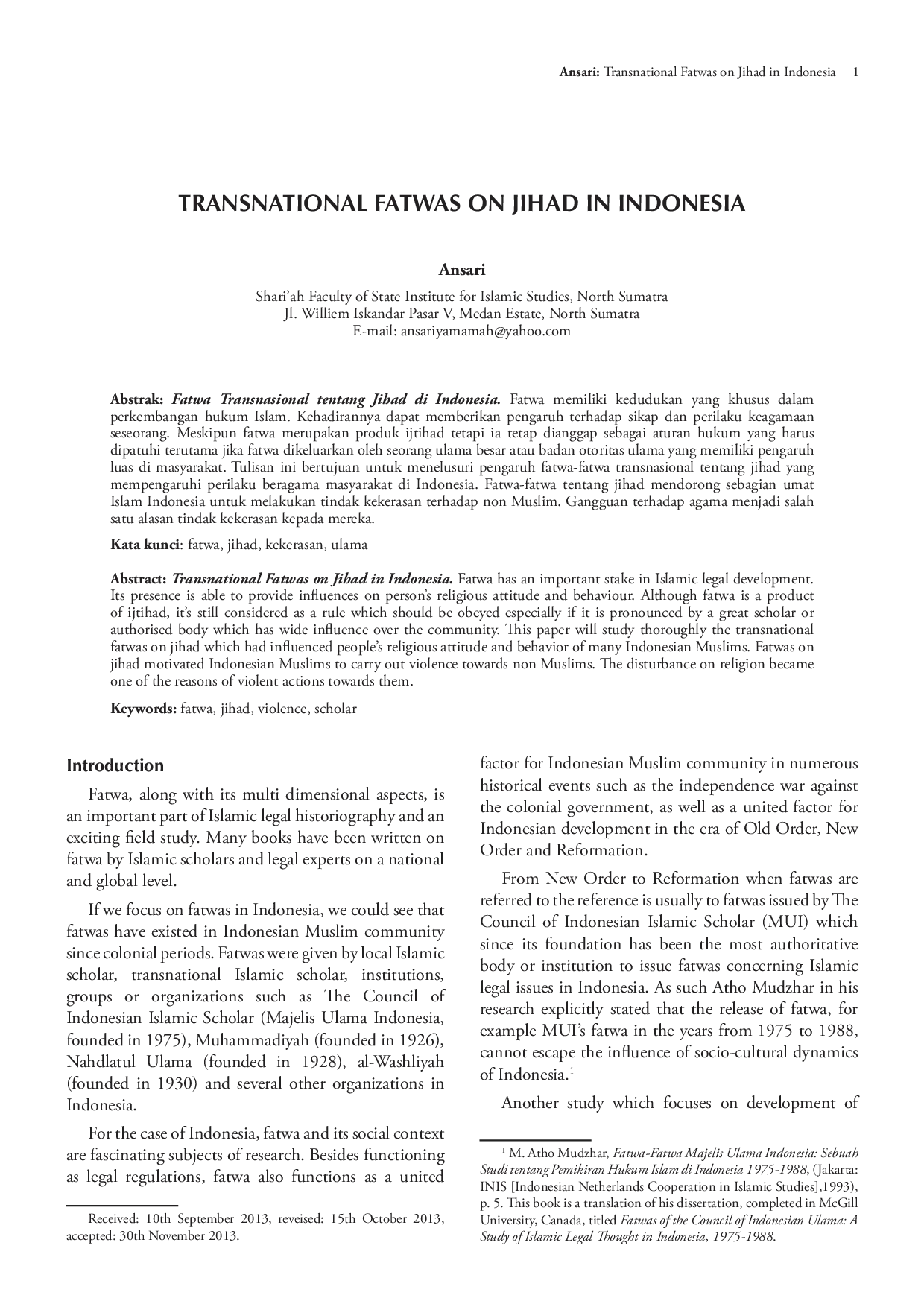 juris Ansari Transnational Fatwas on Jihad in Indonesia