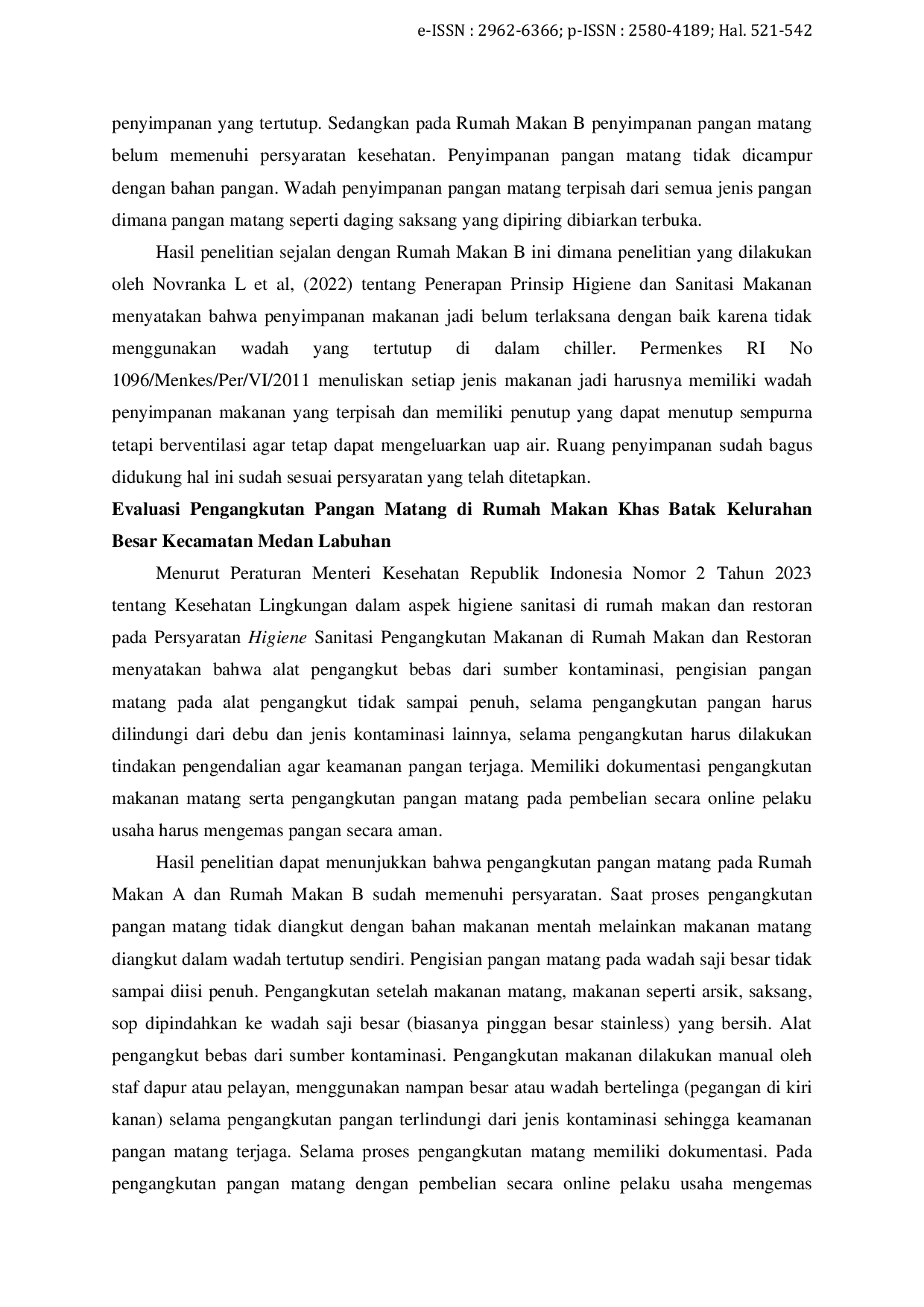 JURIS Evaluasi Higiene Industri Rumah Makan Khas Batak Kelurahan Besar Kecamatan Medan Labuhan