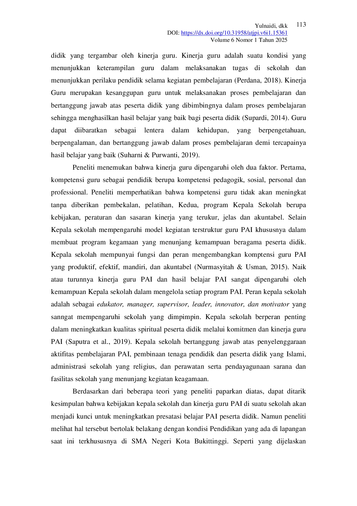 JURIS Pengaruh Program Kepala Sekolah dan Kinerja Guru Terhadap Prestasi Belajar PAI SMA Negeri Kota Bukittinggi