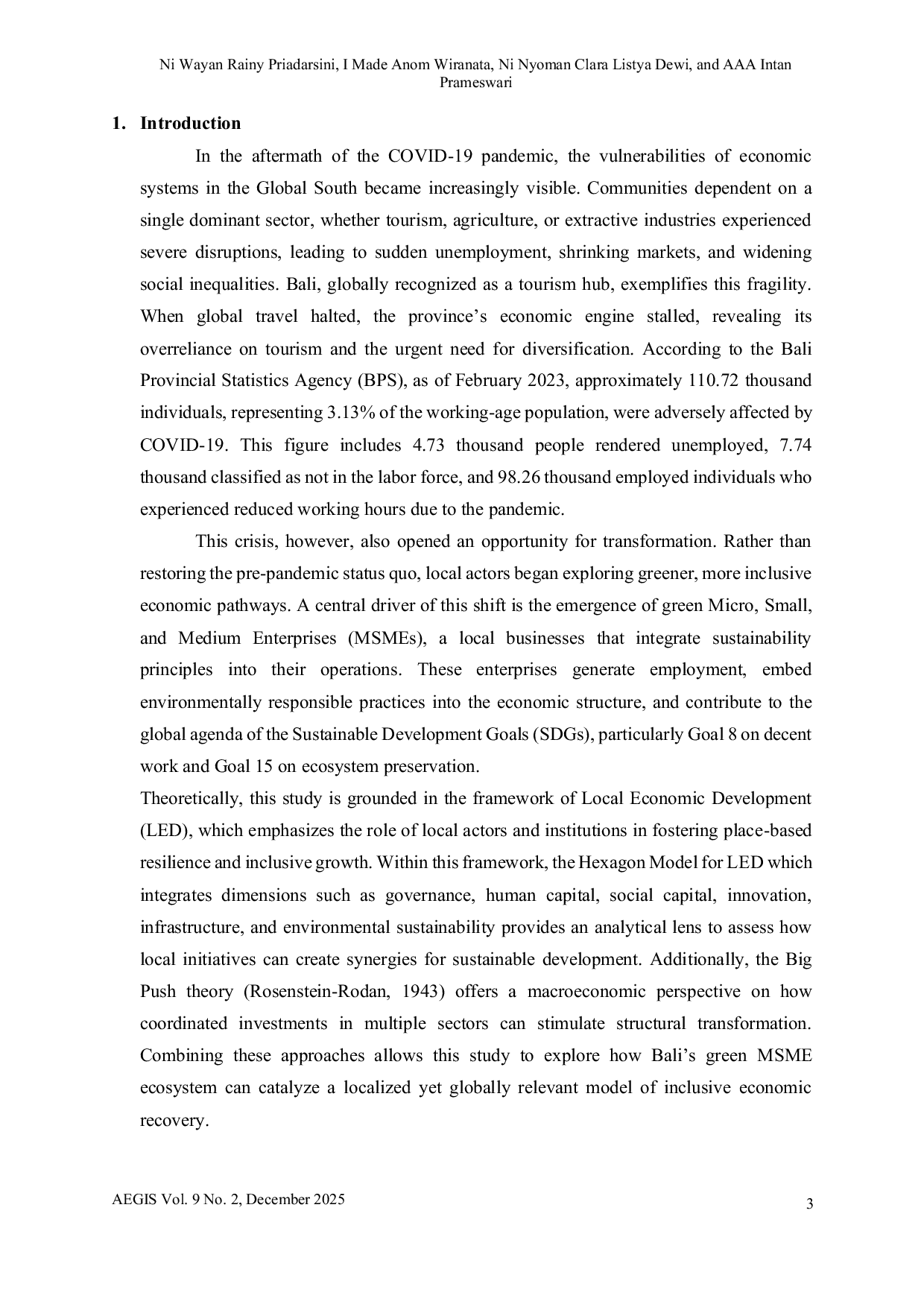 JURIS Hexagon Model for Local Economic Development Unlocking Green Job Opportunities in Bali s UMKM Sector as a Model for the Global South